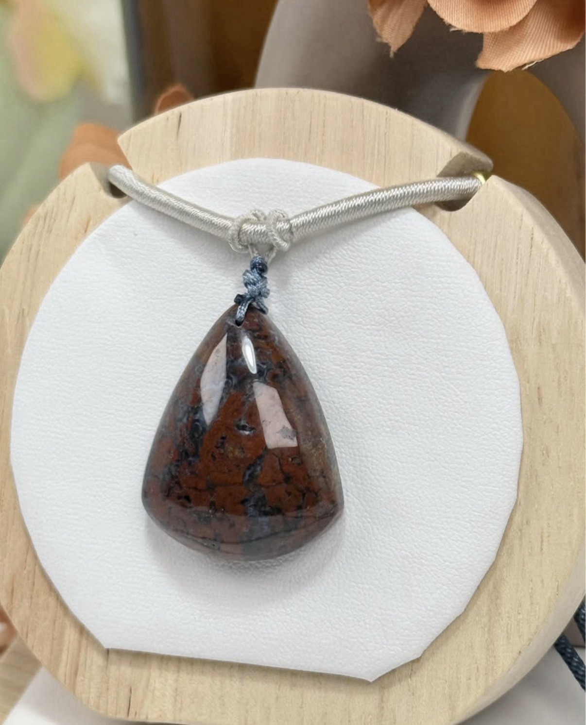 Monet Garden Jasper Red Pendant Necklace 33.2/10.6MM on Adjustable Nylon