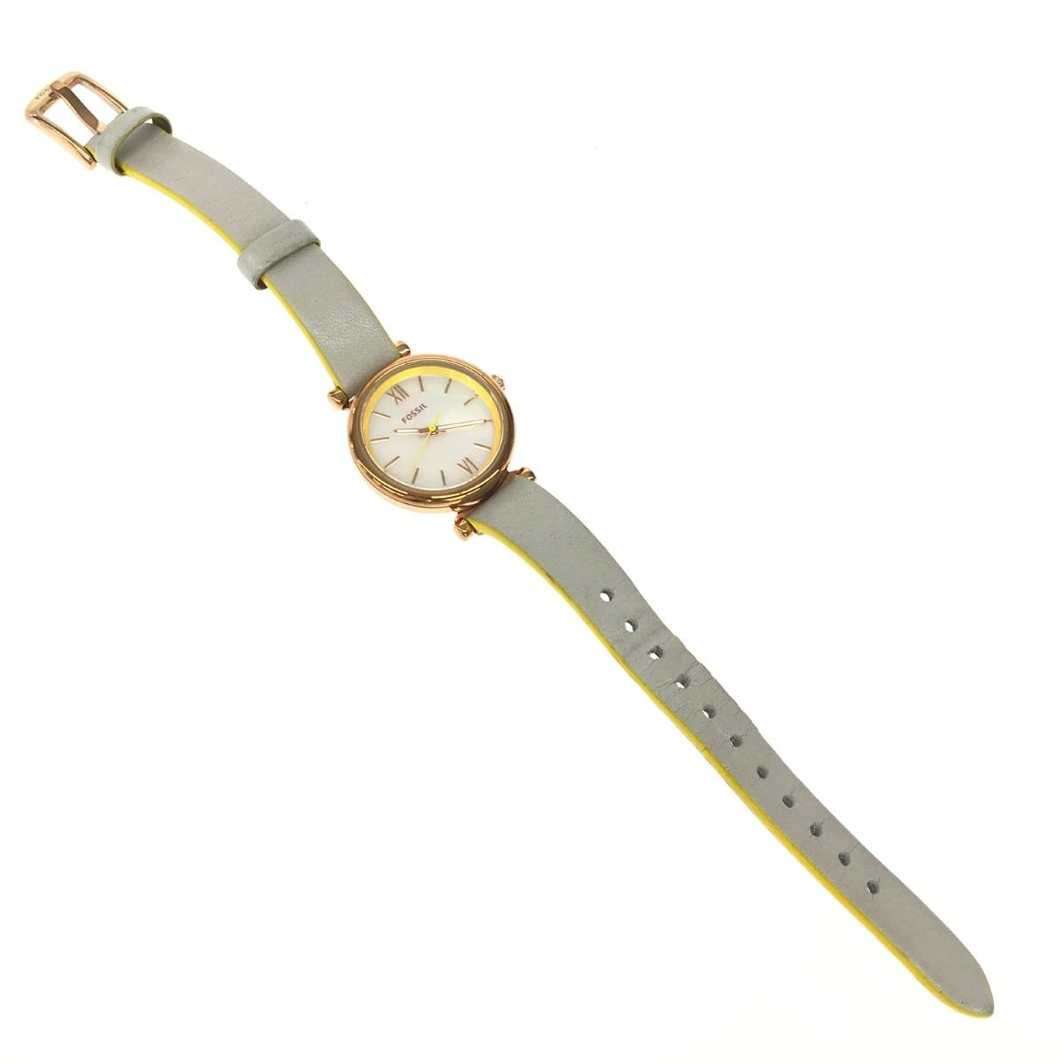 Fossil Watch Quartz SS Leather ES4834 Gold Color Gray Ladies Used