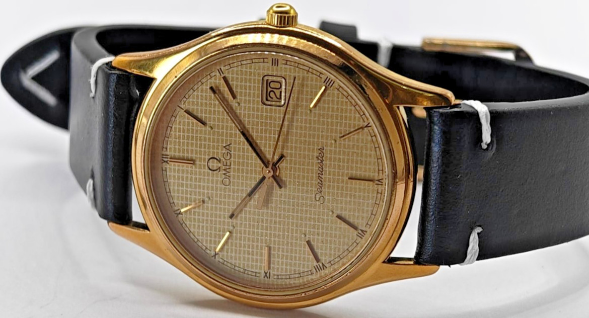 Vintage Omega Seamaster Quartz 196.0251 Cal 1430 Gold Waffle Honeycomb 35mm