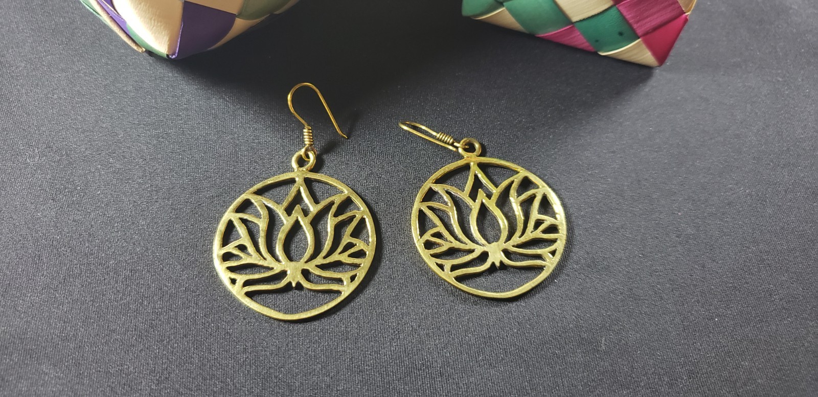 Handcrafted Southeast Asia Cambodia Lotus flower pendant and Earrings jewelry.