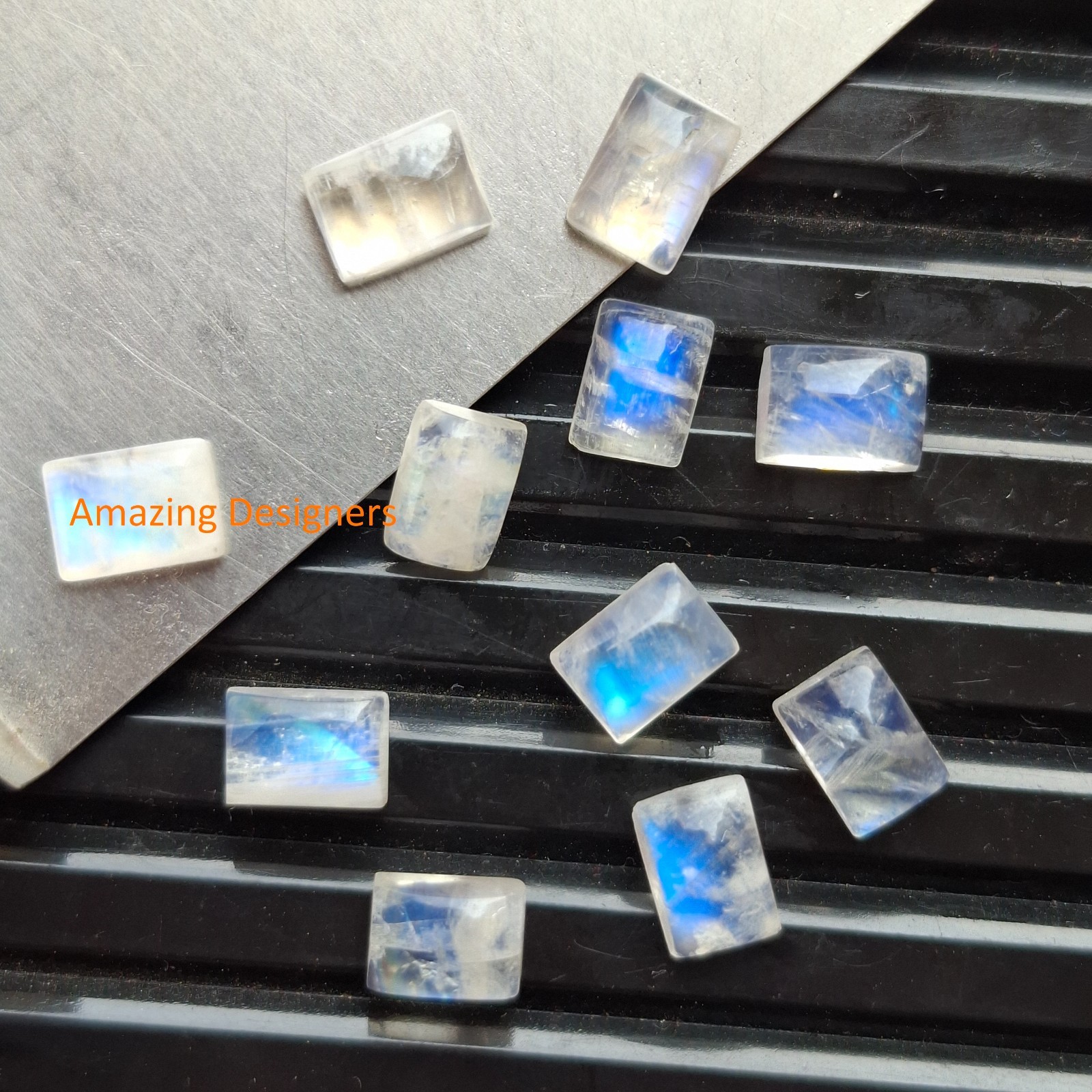 Natural Rainbow Moonstone Rectangle Cabochon 6x8mm to 12x16mm Loose Gemstone