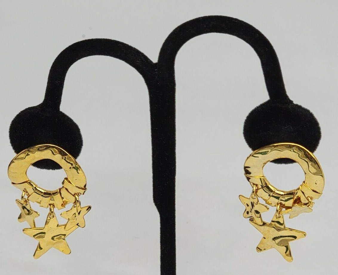 Fashion Earrings Gold Tone Moon and Stars Dangled Pierced Earrings A104