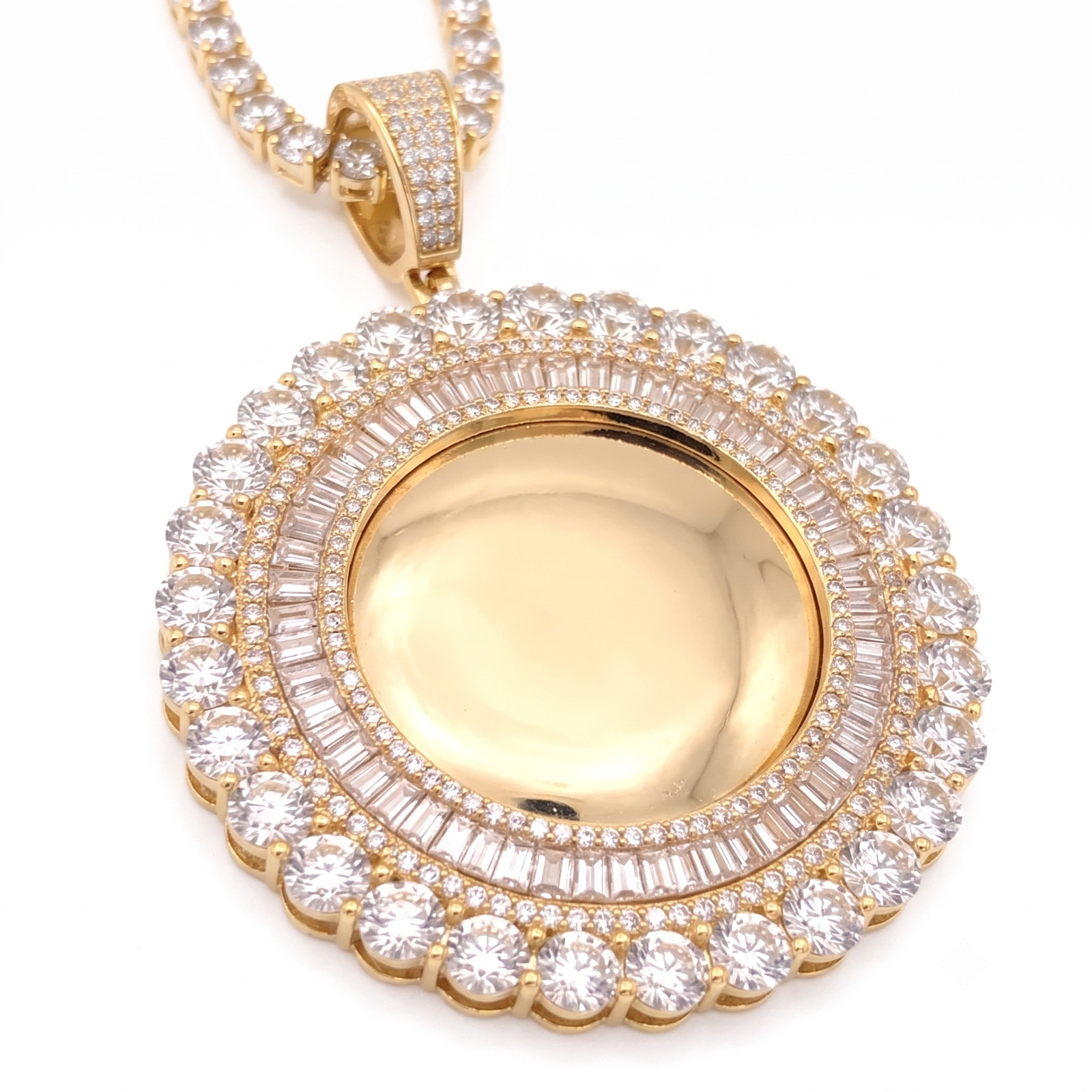 Brass Gold Plated CZ Iced Out Round Pendant Statement Hip Hop Jewelry