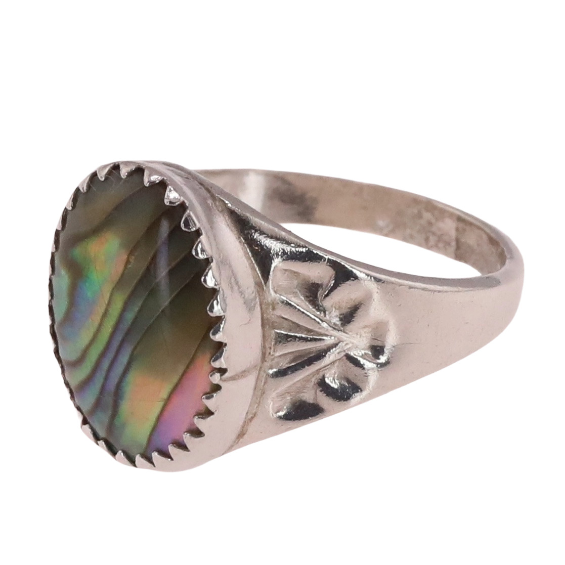 VTG Sterling Silver | Navajo Hand-Stamped Abalone Ring | Size 7.75 | 5g
