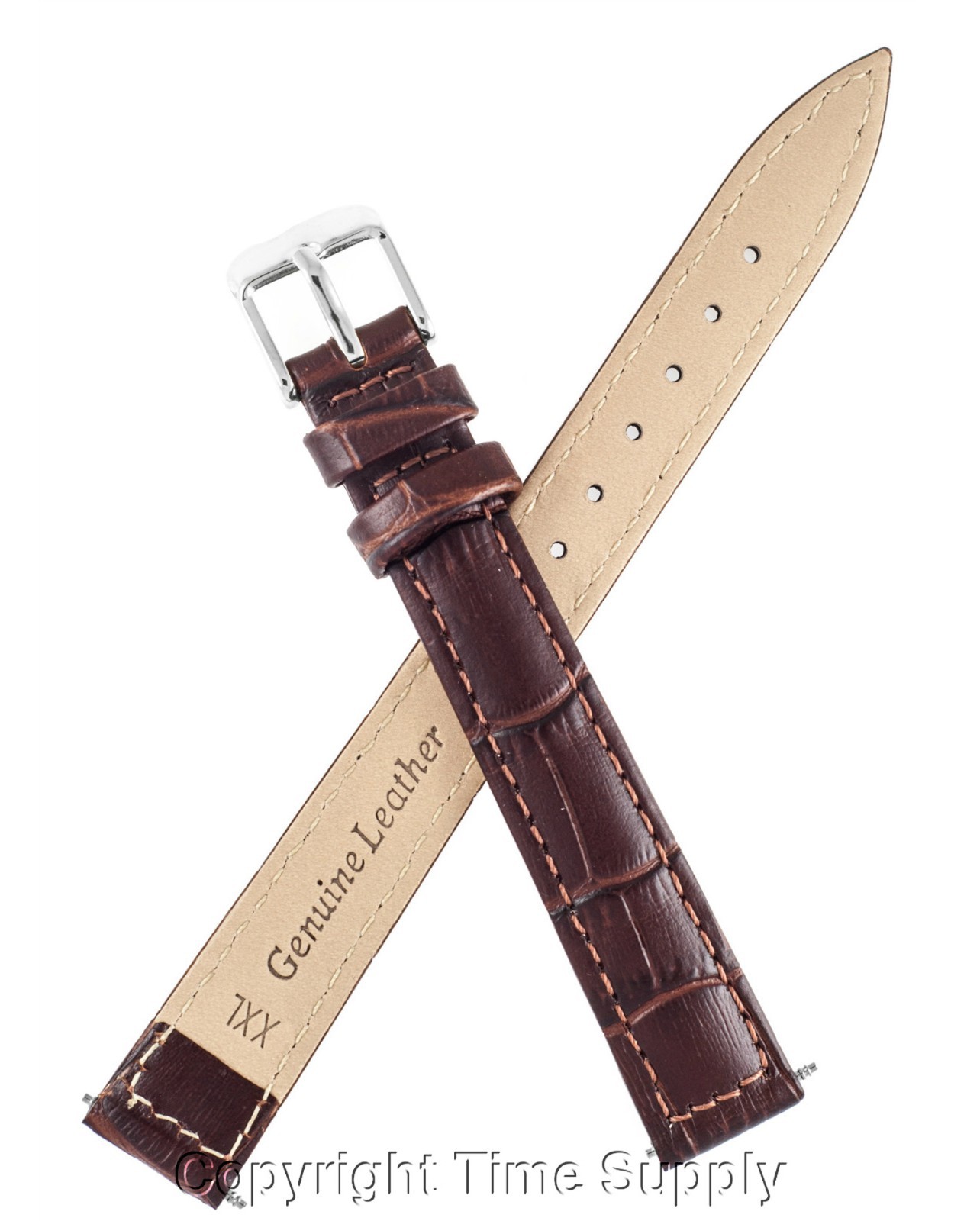 BROWN LEATHER WATCH BAND CROCO EXTRA LONG XXL