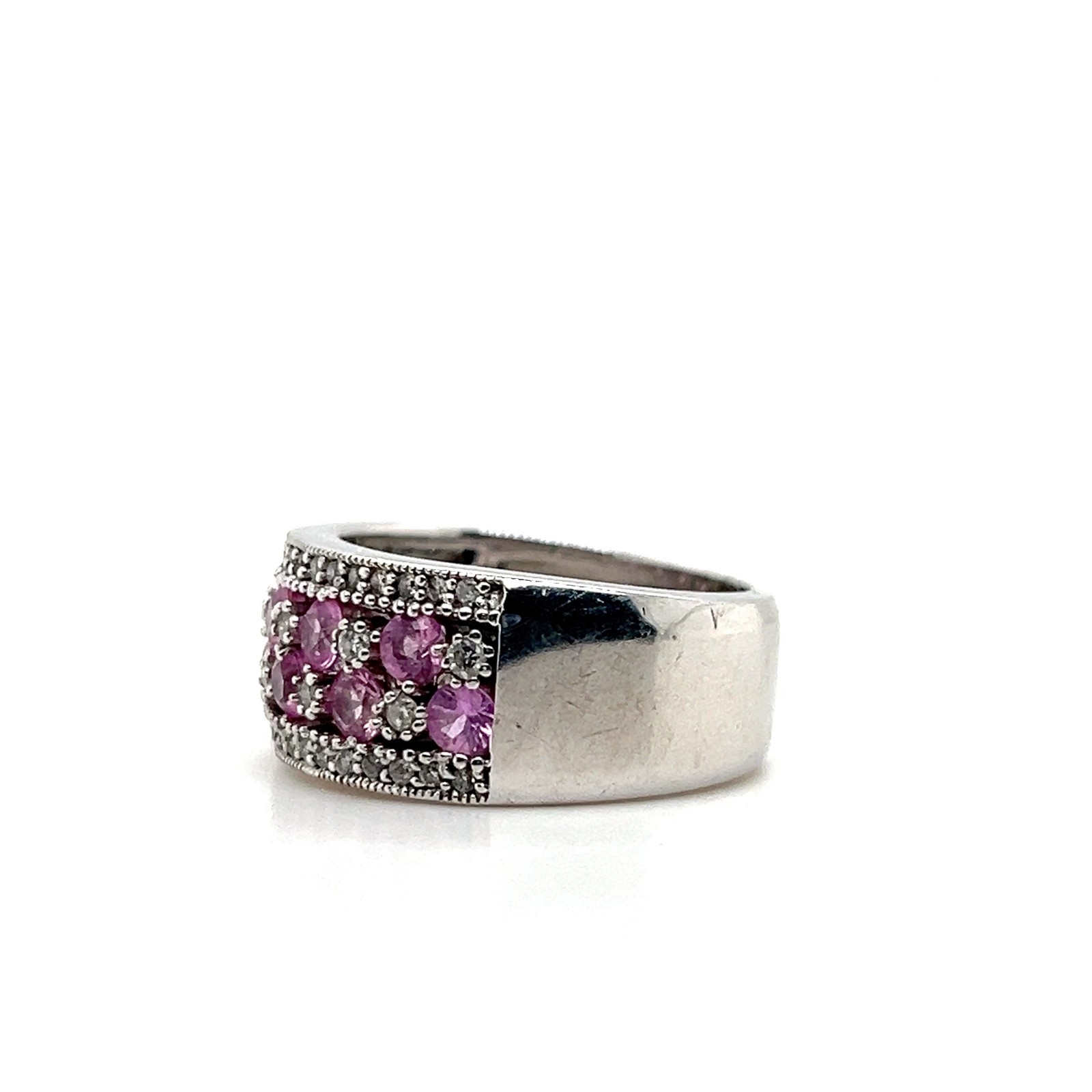 Effy Contemporary 1.60 Carat Pink Sapphire Diamond 14k White Gold Cocktail Band