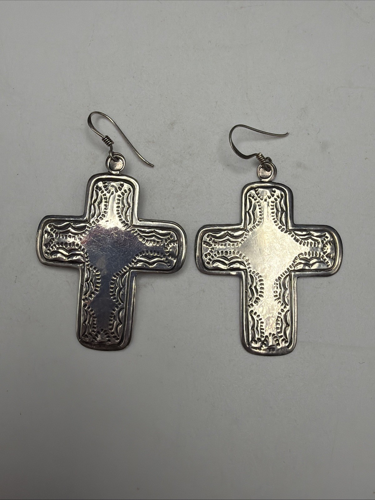 Sterling Silver Cross Dangle 1 5/8”x1 3/8” Earrings, 9.4g