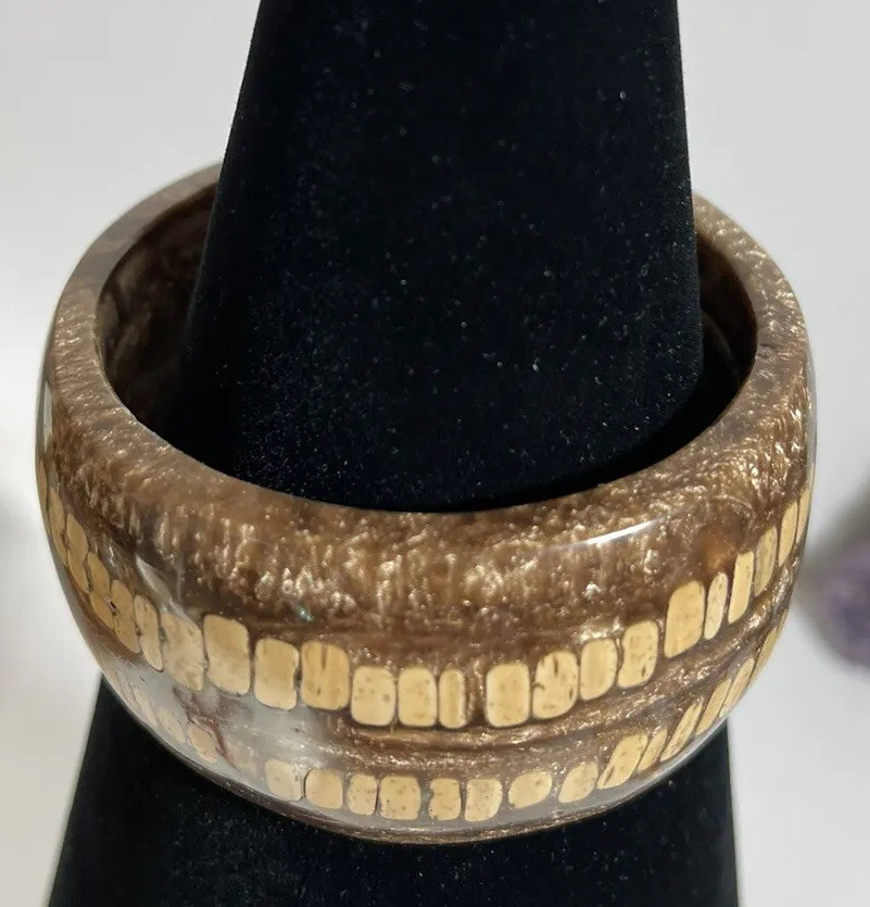 Wood Or Cork In Resin With Metal Flake Cuff Bracelet READ