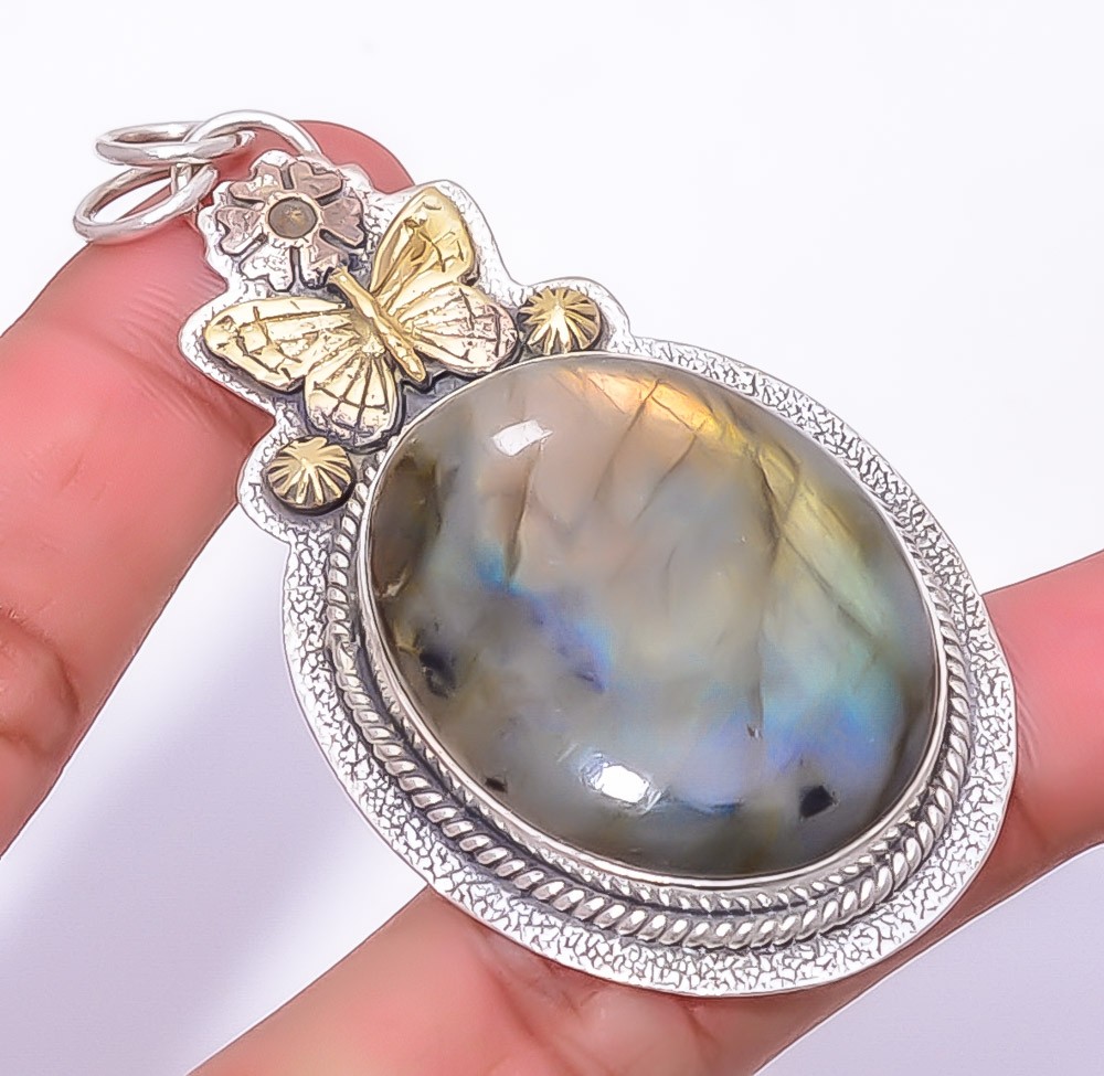 Labradorite 925 Sterling Silver Butterfly Pendant 2.73″ P811742, Christmas Gift