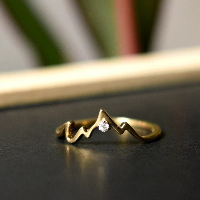 0.05Ct Lab Created Diamond Mountain Proposal Wedding Ring 14K Yellow Gold Plated
