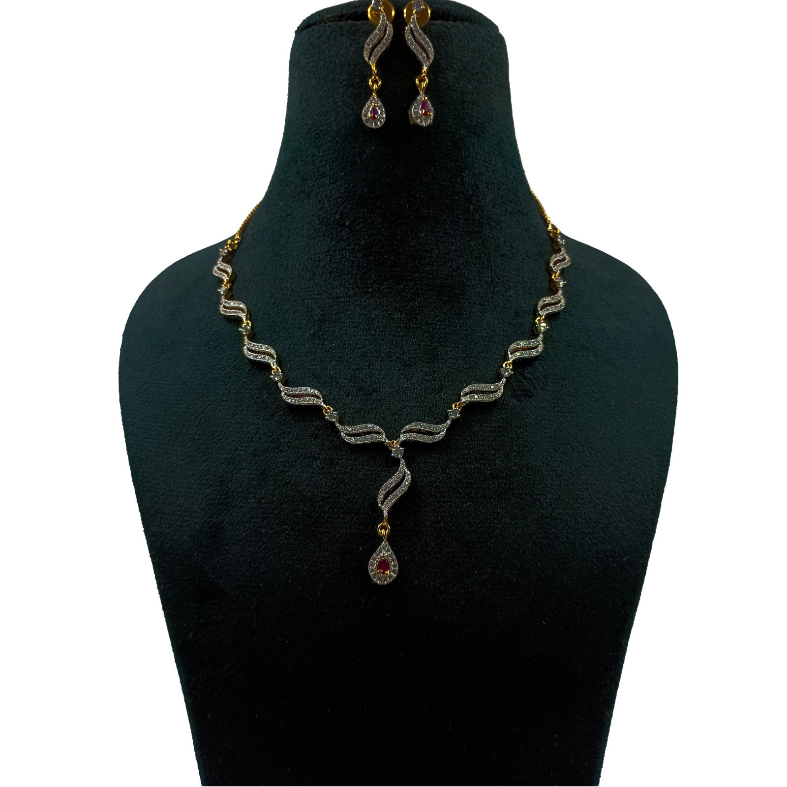 Indian Ethnic 22k Gold Plated Ruby CZ Diamond Bridal Choker Necklace Set