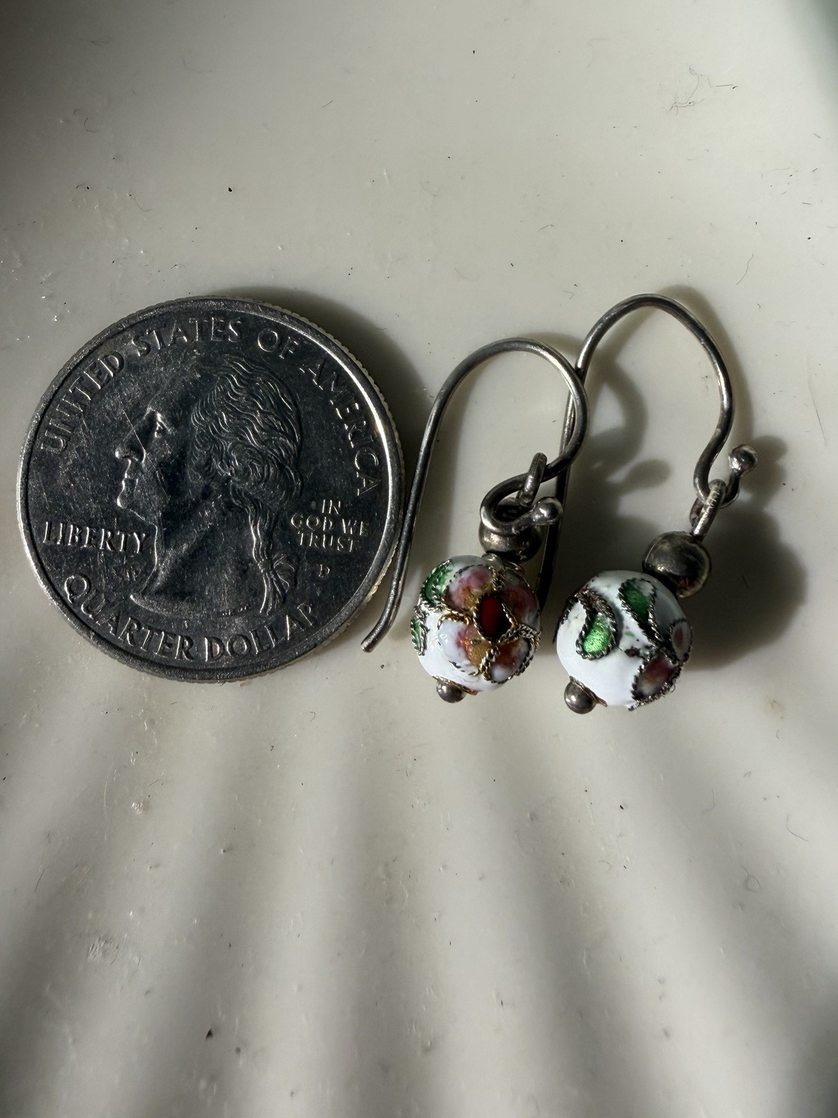 Dainty Vintage Cloisonné Bead Earrings Dangle, Pierced Ears, Classic Jewelry