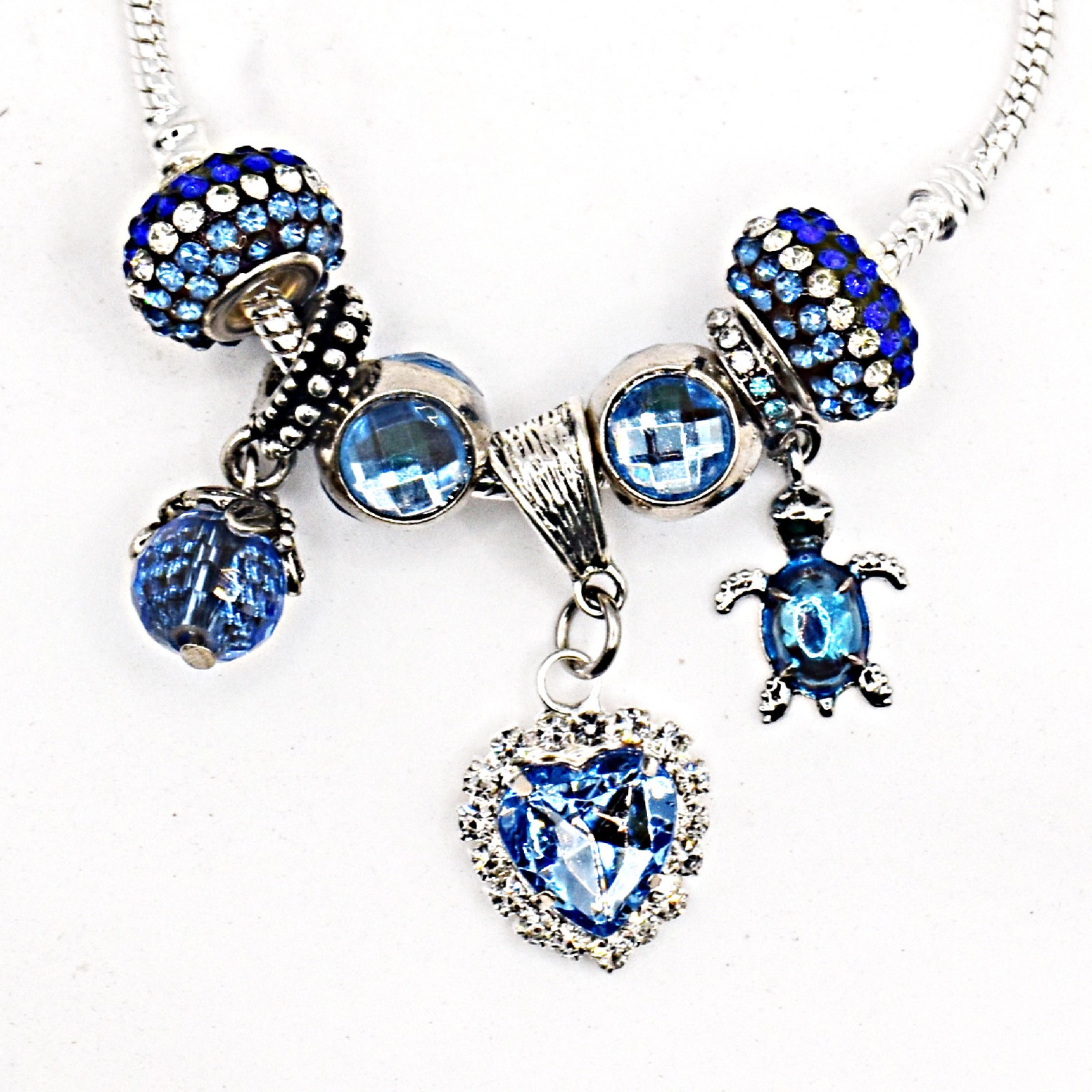 Murano Glass Beads 7 Pieces Blue with Rhinestones 7 Pieces New