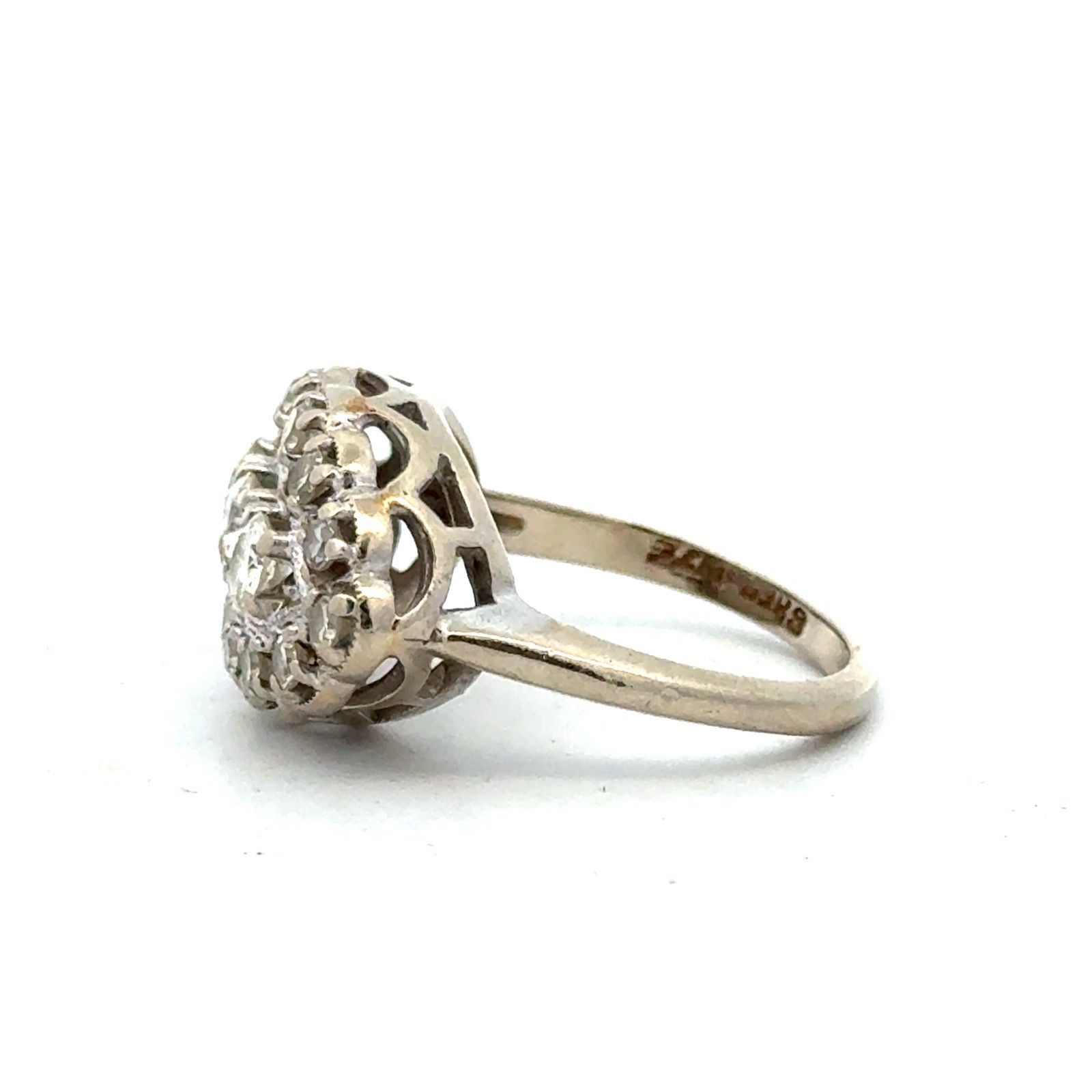 Designer 14k White Gold Art Deco White Diamond Navette Cluster Anniversary Ring