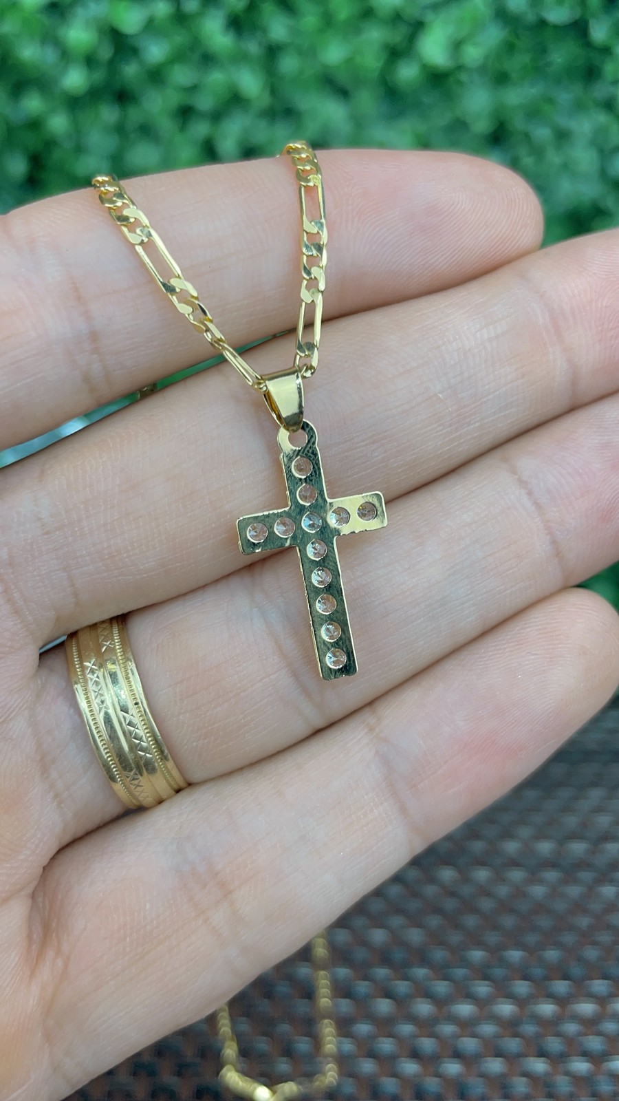 CZ Cross Necklace for Women Men Unisex Crucifix Charm Pendant Figaro Chain Gifts