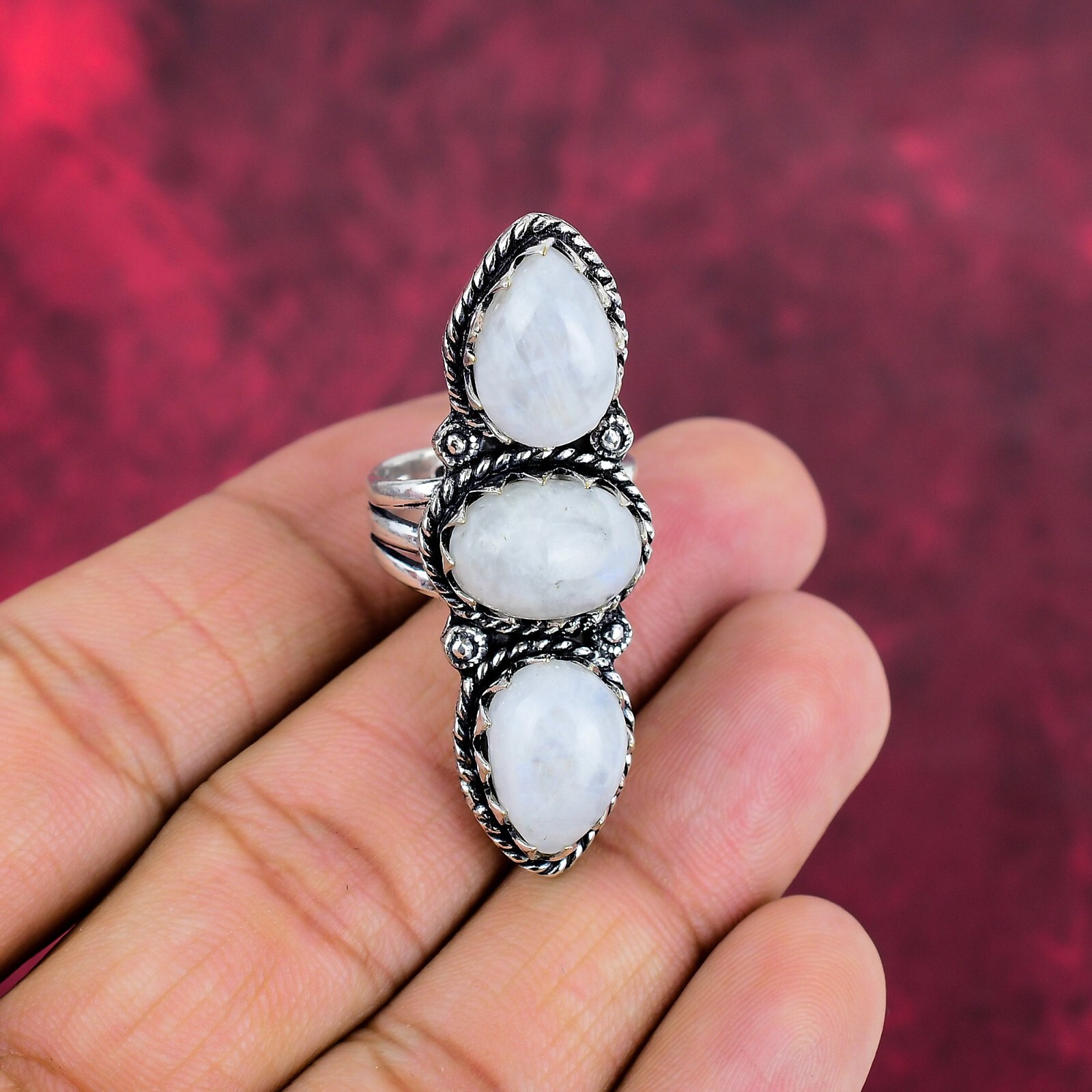 Rainbow Moonstone Gemstone Handmade 925 Sterling Silver Ring Jewelry
