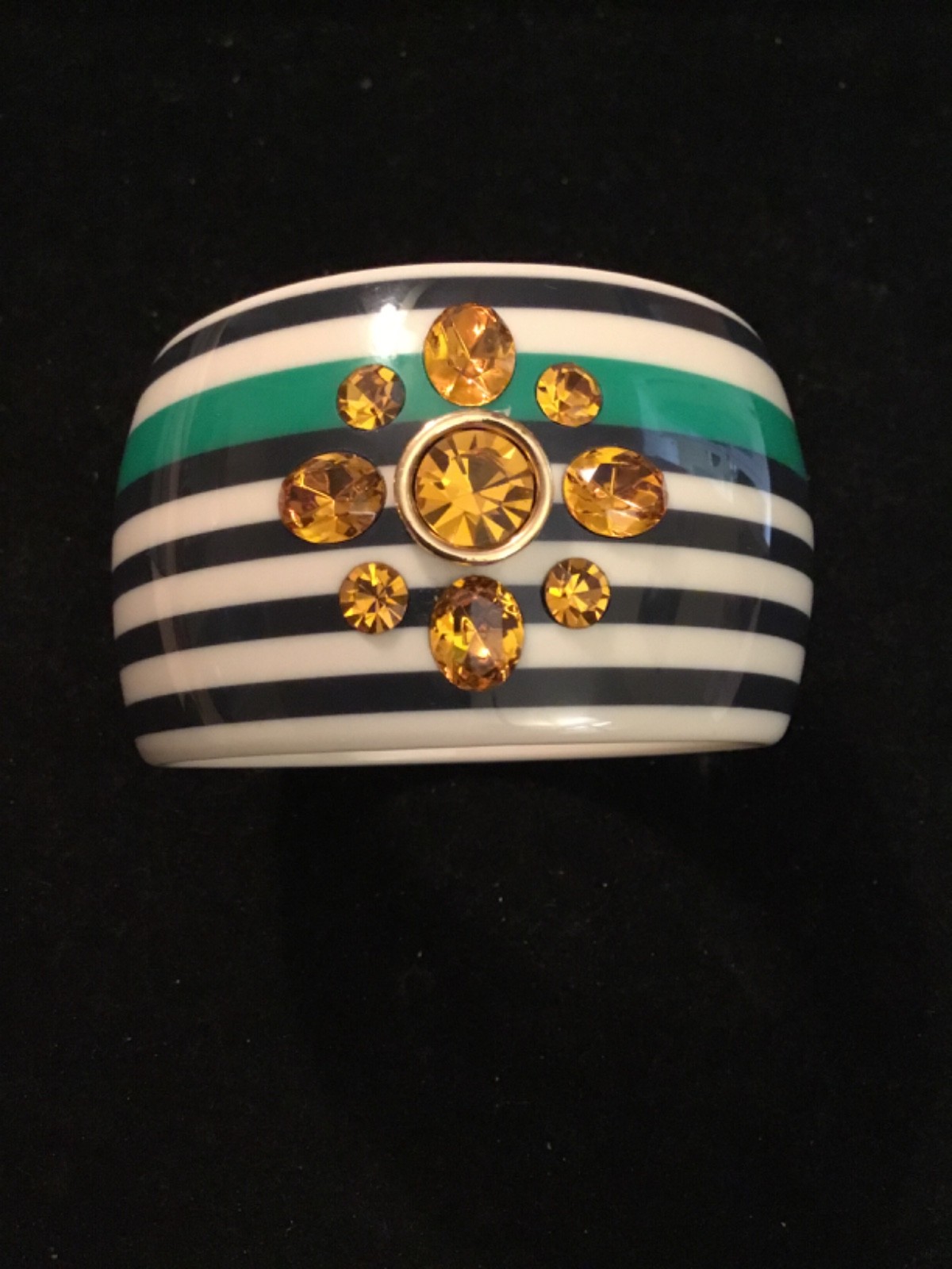 JUICY COUTURE Womens White/Blue/Green Striped Lucite Resin Orange Crystal Bangle