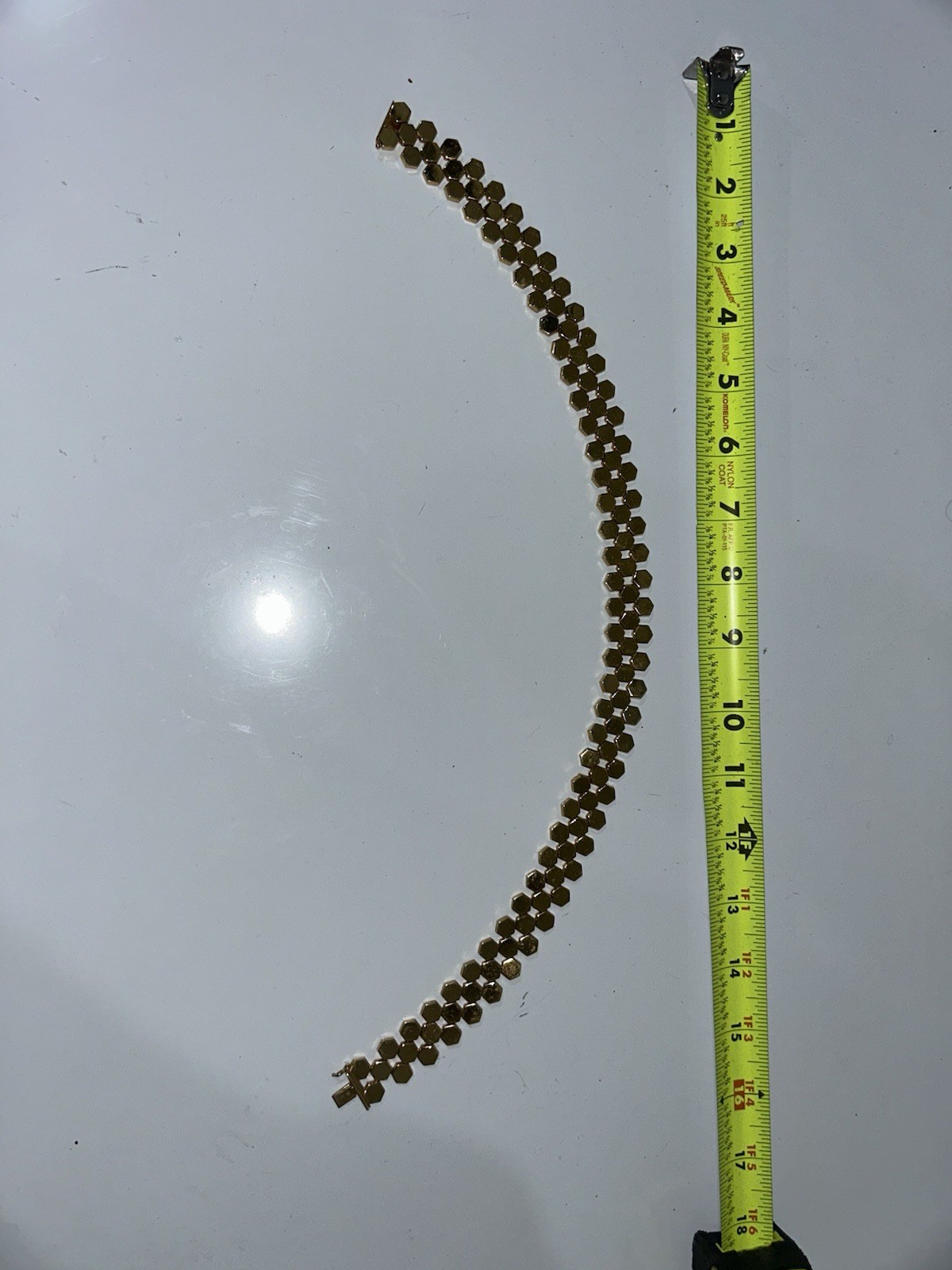 14K Yellow Gold Italy Honeycomb Hexagon Link Necklace 60g Vintage Estate