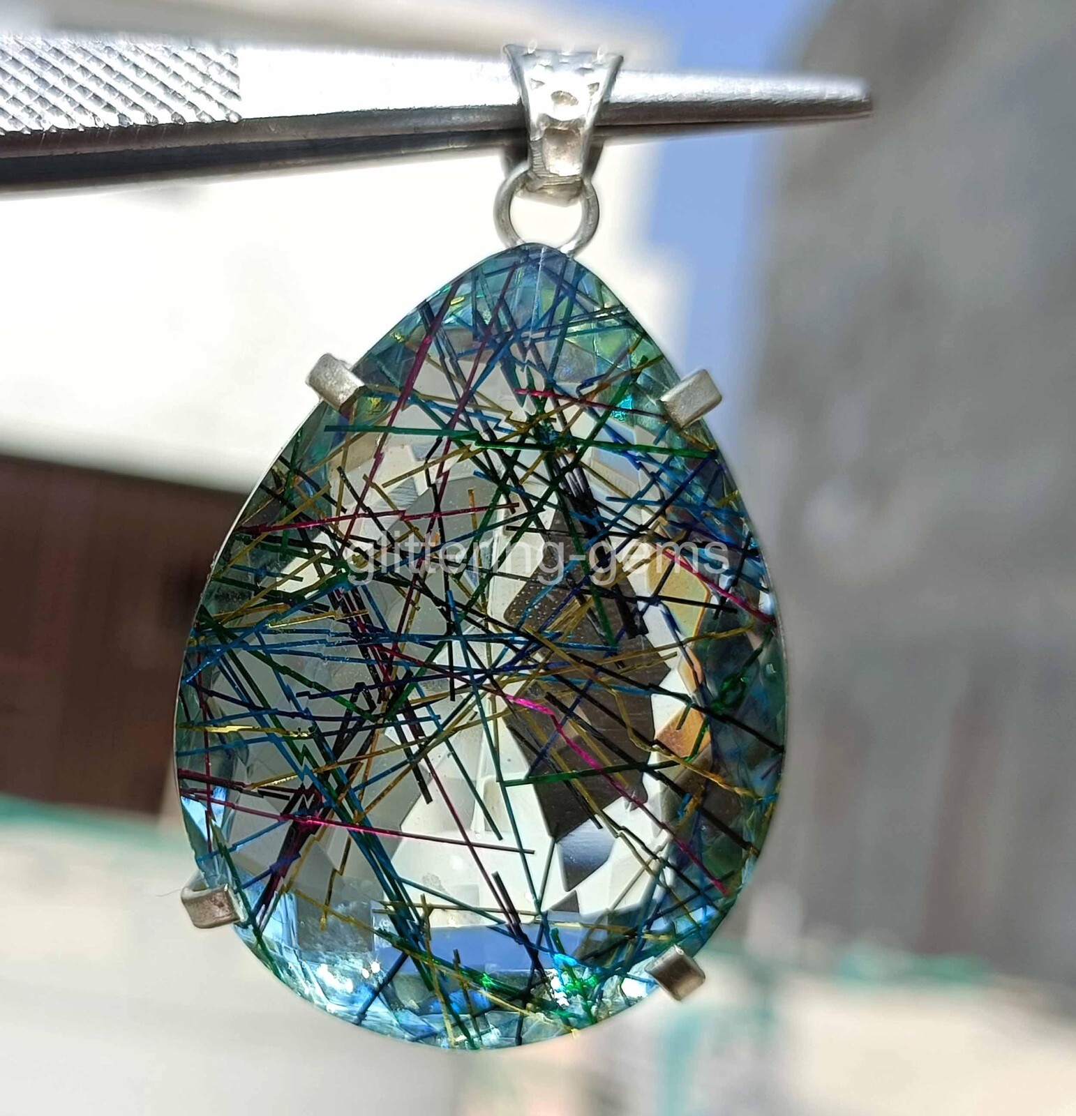 New In Box IGL 167.35 Rutilated Quartz Cut 925 Solid Silver Pendant Gemstone S