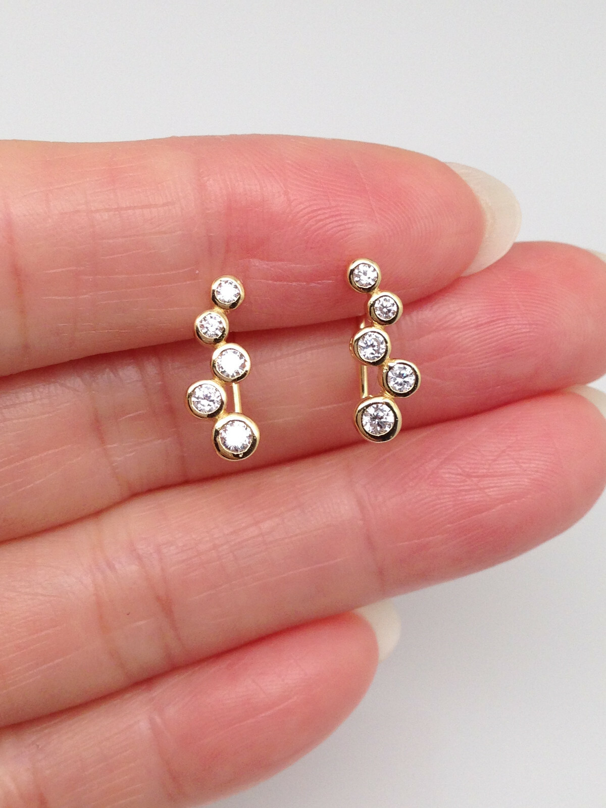 925 Sterling Silver Bezel Cz Bar Ear Vine Climber Earrings 13x5mm (0.51″)
