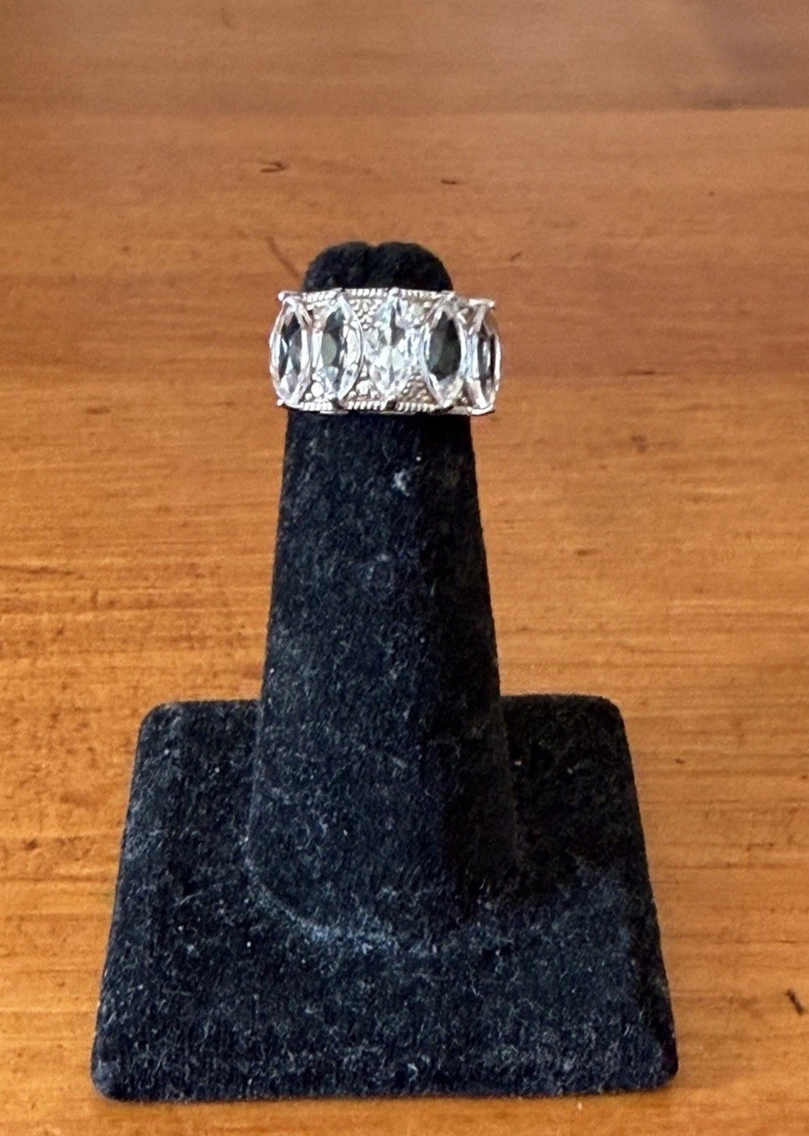 Sterling Silver 925 Wide Band Marquise CZ Eternity Ring Size 6.5 BBJ Statement