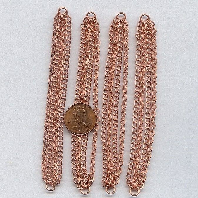 72 VINTAGE COPPER COATED STEEL CABLE & CURB 4 CHAIN 4″ JUMP RINGED SECTIONS T3