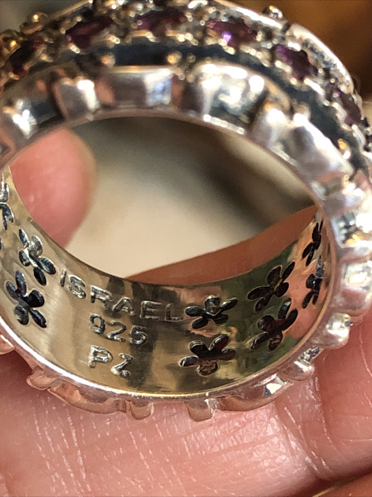 22. PZ Paz Creations 925 Sterling Lace Rhodolite Spinner Ring 8.8g, 7.25s ISRAEL