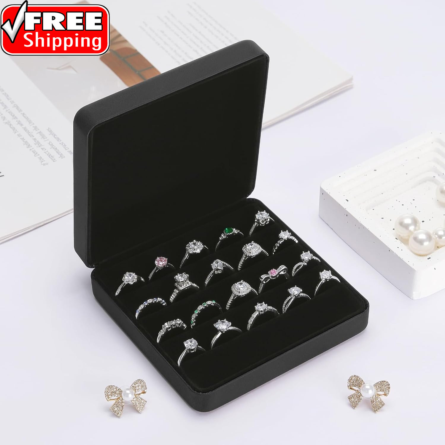 Ring Storage Organizer Box for Multiple Rings, Travel Portable Jewelry Ring Stud