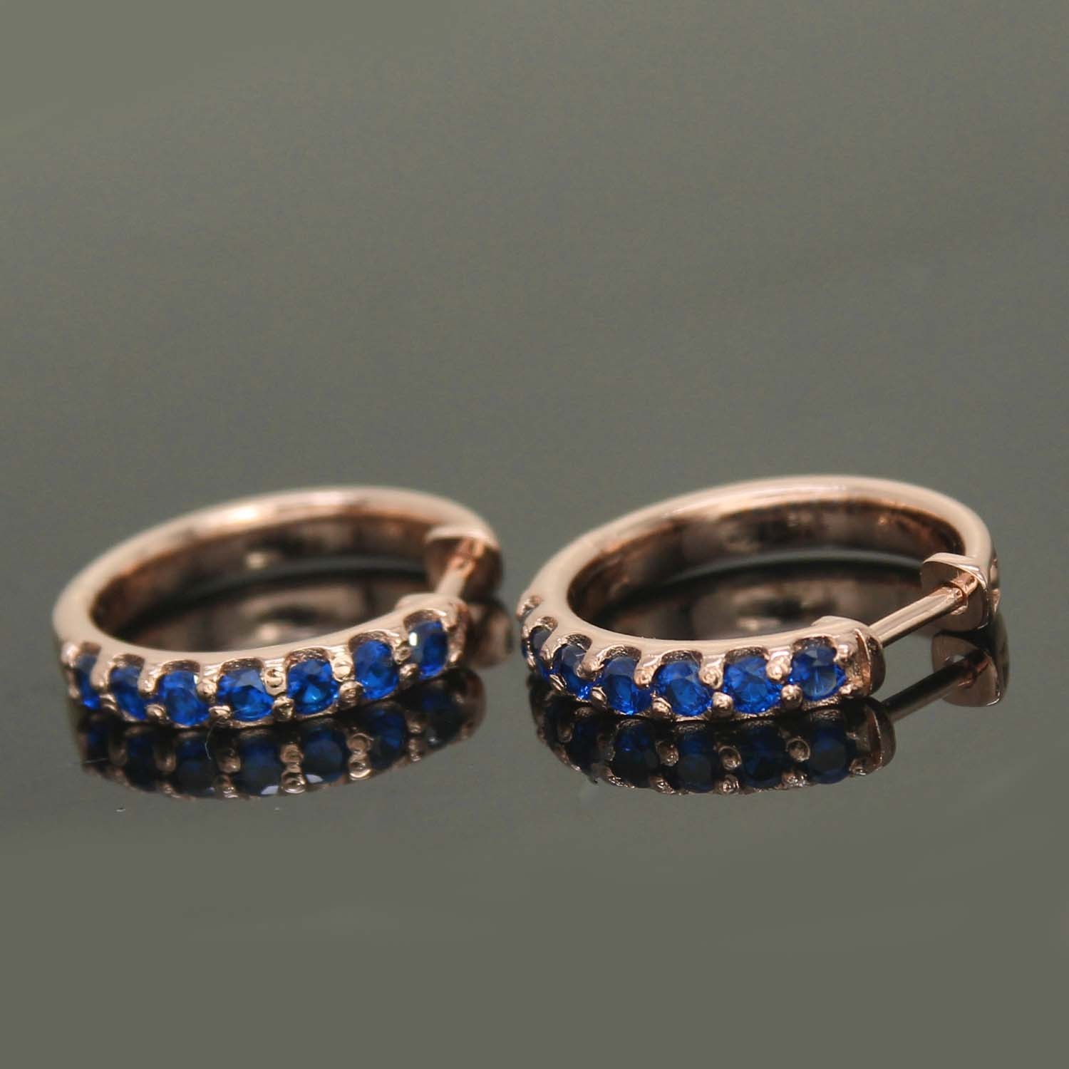 Natural Certified Ceylon Blue Sapphire Gemstone Promise Hoop Earrings 925 Silver