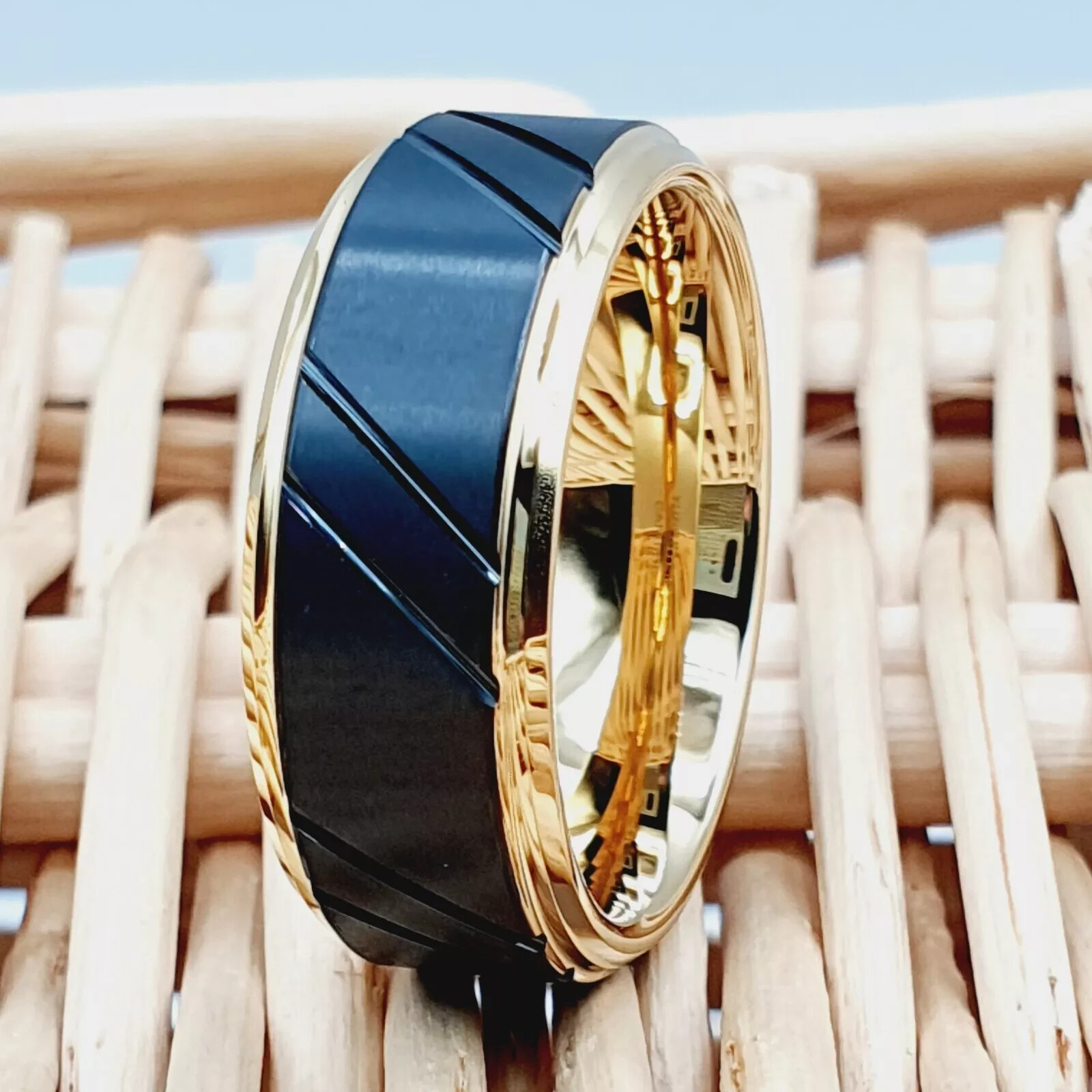 Men’s Yellow Gold Tungsten Wedding Band Engraved Anniversary Promise Ring