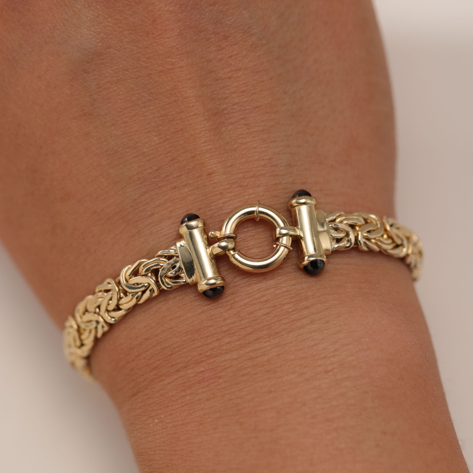 10K GOLD 7mm Classic Dome Byzantine Chain Bracelet Fancy Lock Yellow Gold