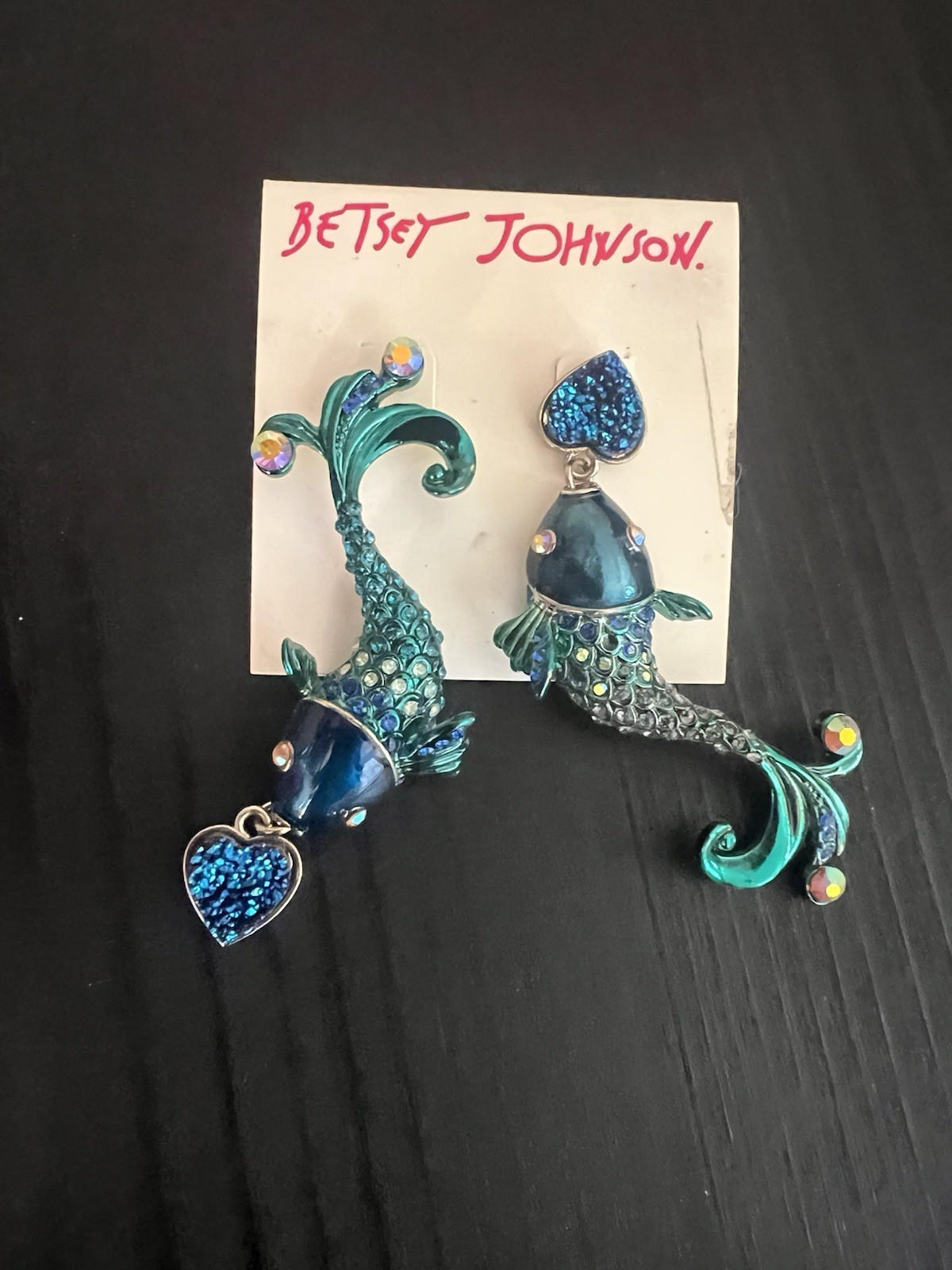 Betsey Johnson Blue Crabby Couture Koi Fish Earrings – Rare- B1
