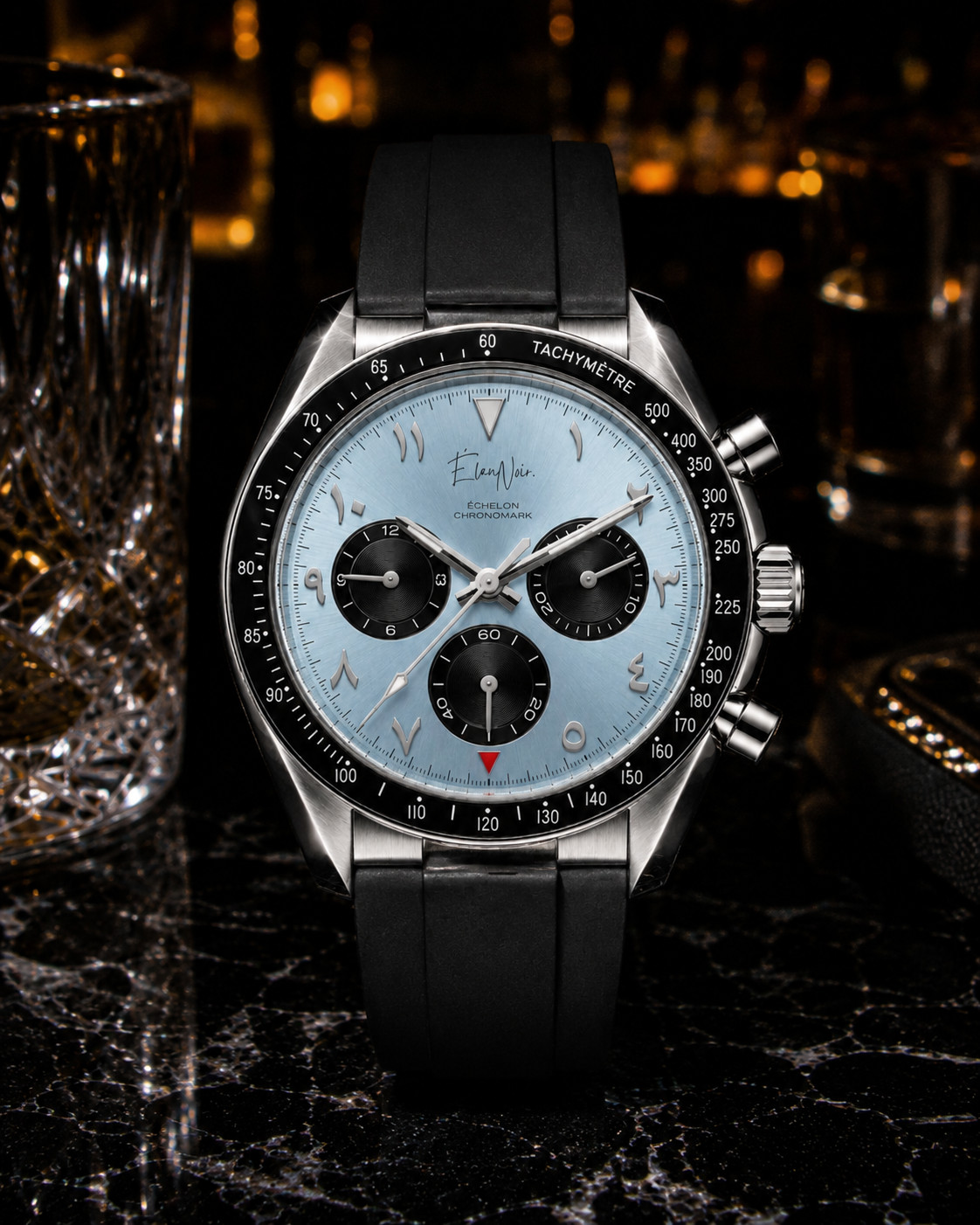 Élan Noir Chronograph Watch VK63 Light Blue Dial Sapphire Crystal Steel 40mm