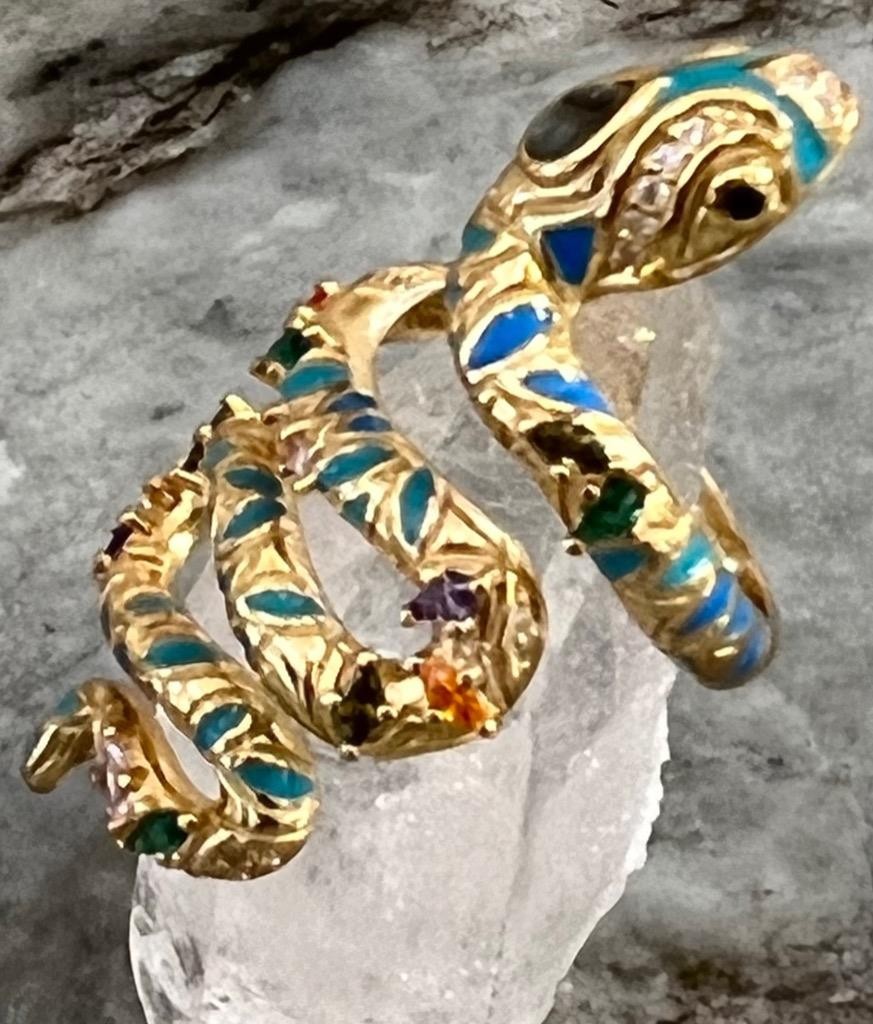 REAL Gemstones 14K Gold on SOLID 925 Snake Ring wrap Egyptian Rev Yellow gf