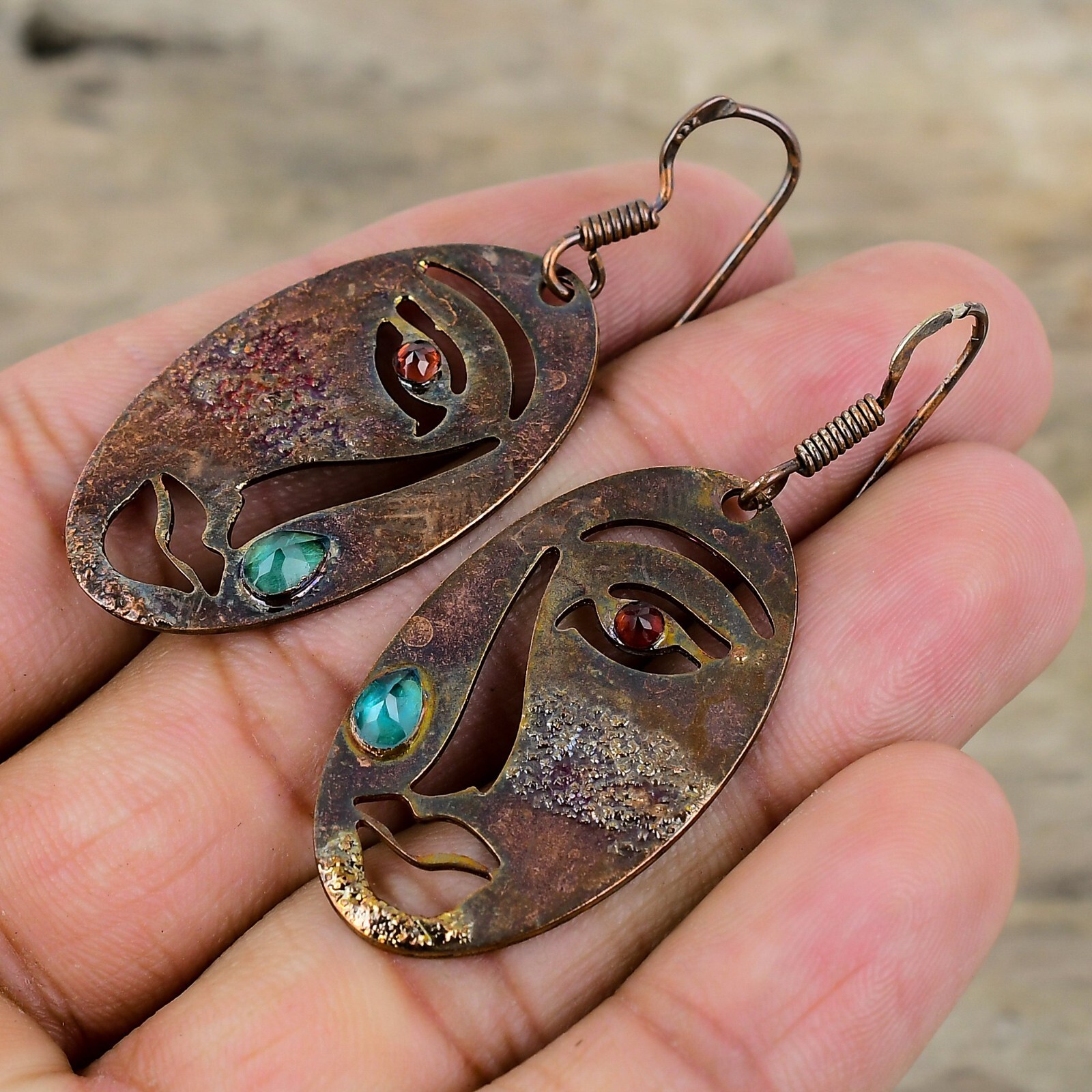Chrome Diopside Electroformed Drop/Dangle Earrings Handcrafted Copper Gift 2.17″