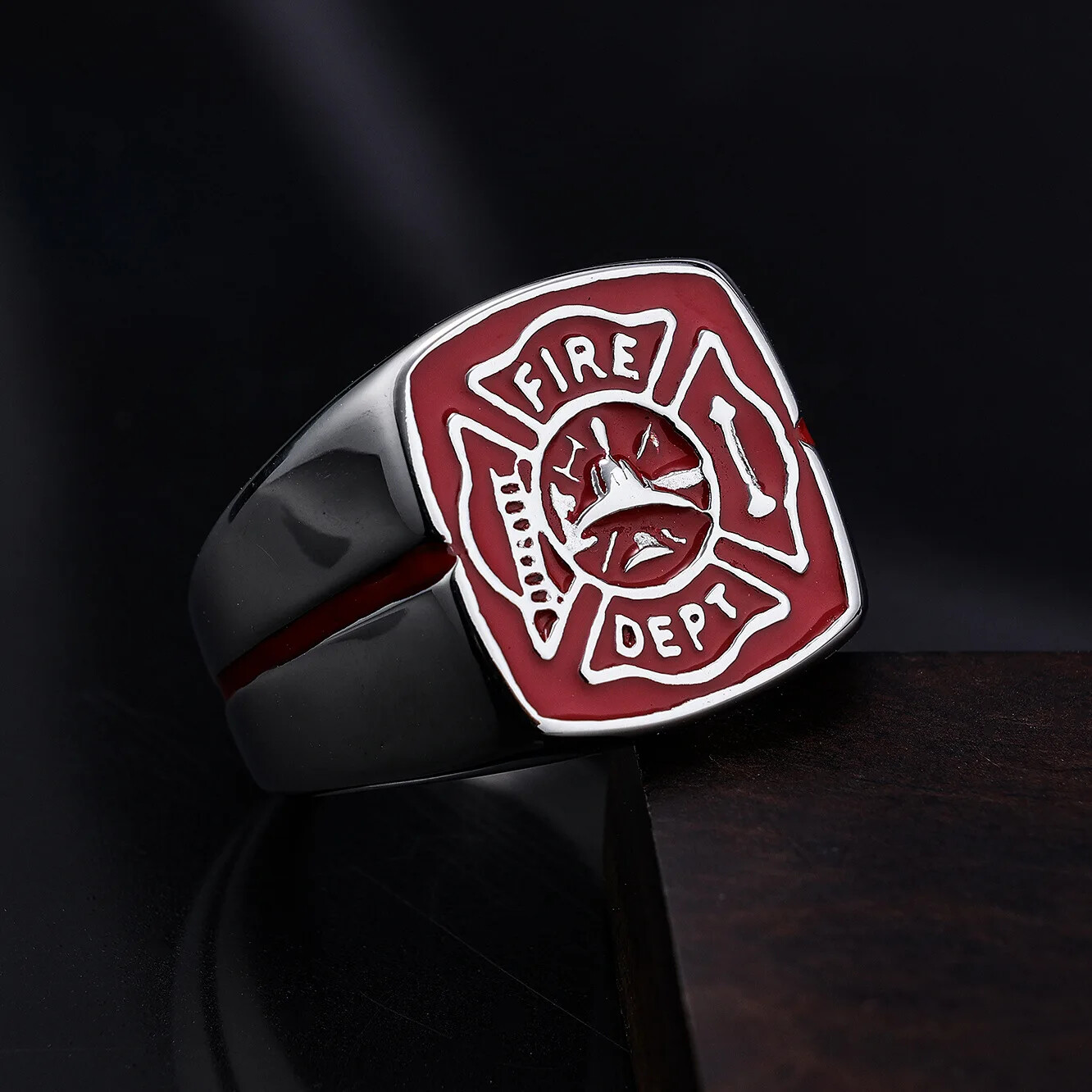 Men’s Personality Fire Polices Firelighter Trend Stainless Steel Rings Size 8-14