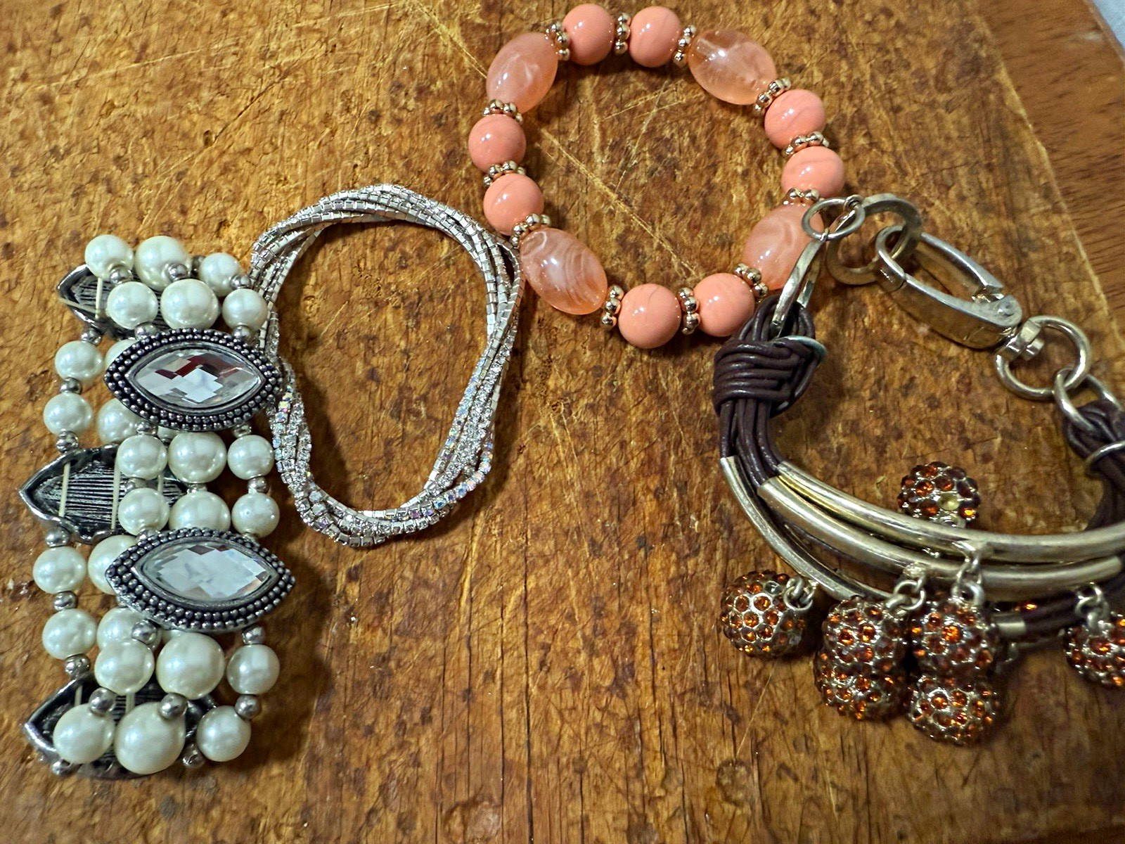 Womens Mixed Lot 4pc Fashion Bracelets + Earrings Rhinestone Multicolor