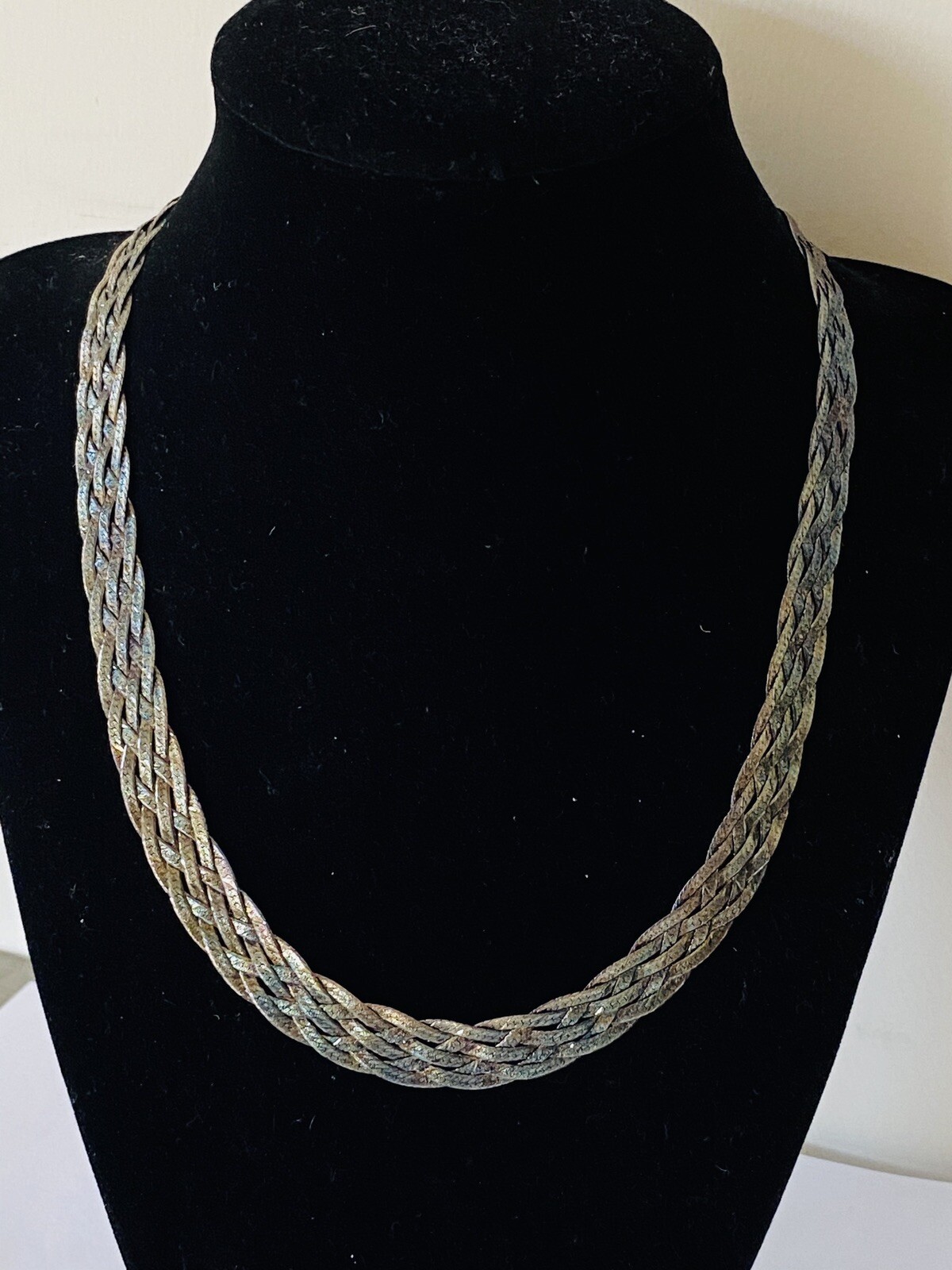 Vintage ITALY Sterling Silver 925 Herringbone Braided Chain Necklace 21-Grams