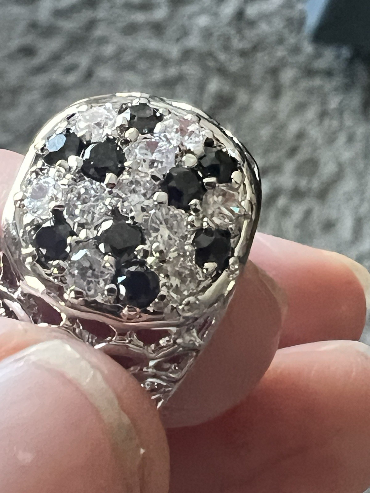 Sterling Silver 925 Clear & Black Crystal Wide Cut out Ring Size 8