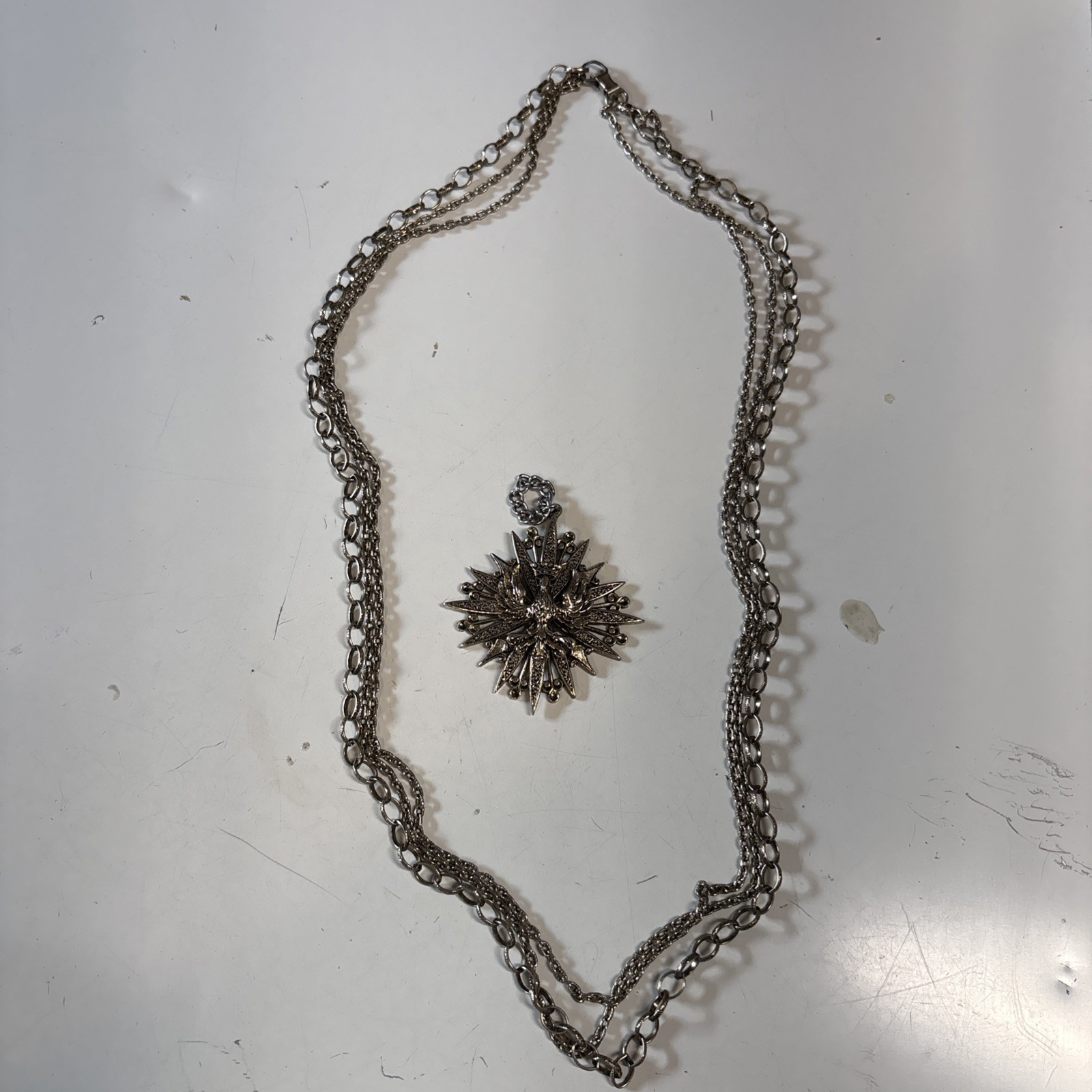 Vintage ART Arthur Pepper Maltese Cross military crown eagle Pendant Necklace 28
