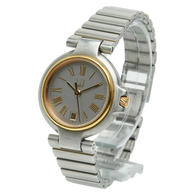 Dunhill Quartz Watch Silver Dial Stainless Steel Plated Ladies Used