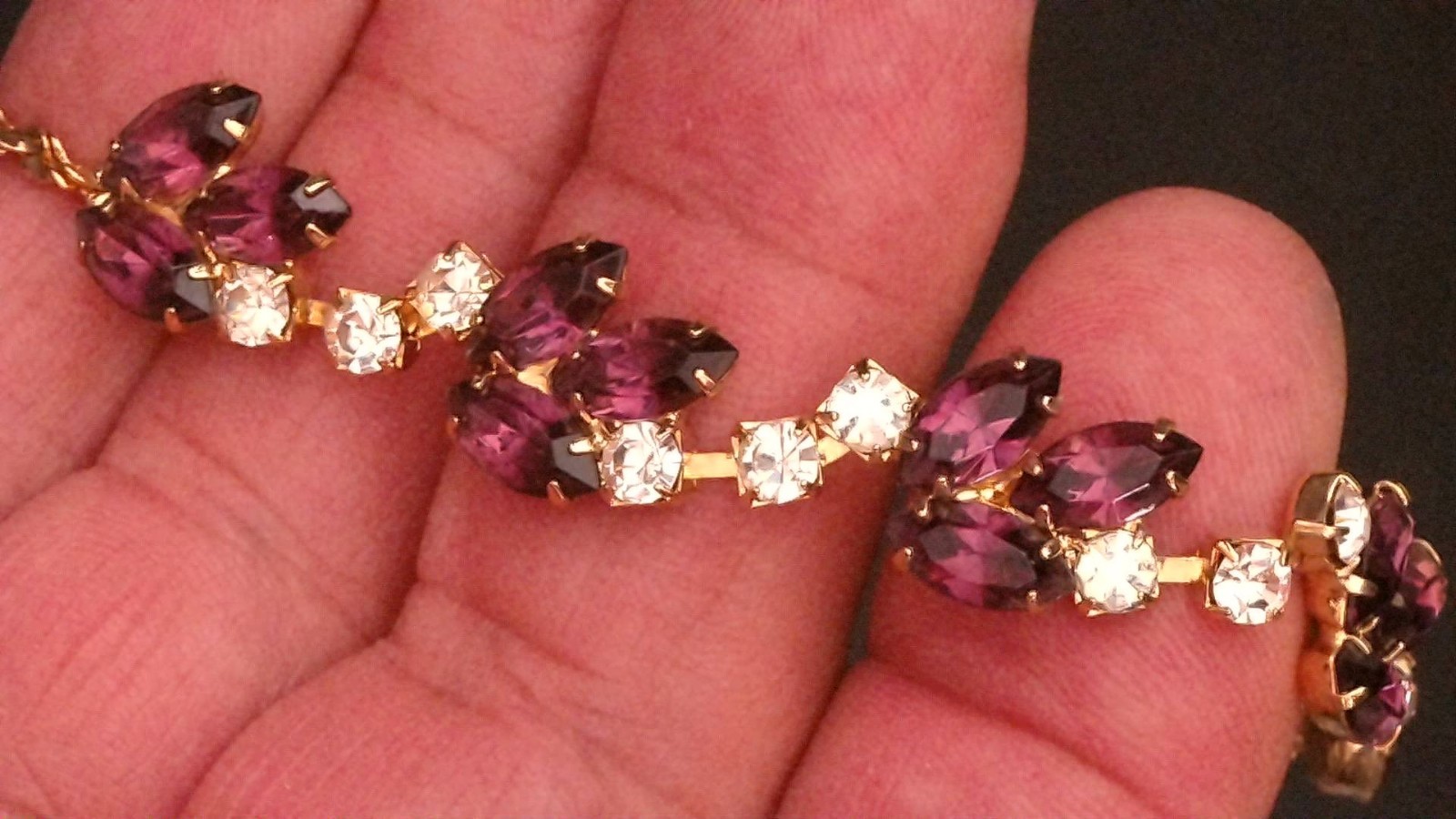 Stunning 14K Yellow Gold Electroplated Faux Amethyst & Faux Diamond Necklace