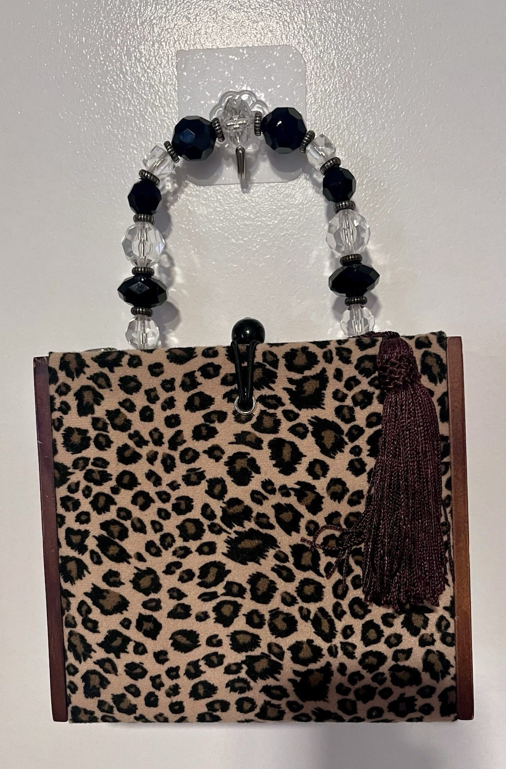 Leopard Theme Wooden Jewelry Box, Lined Rectangular Ring Storage, Brown/Black