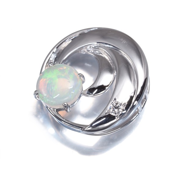 Auth Mikimoto Pendant Opal 0.36ct Diamond 0.01ct 18K 750 White Gold