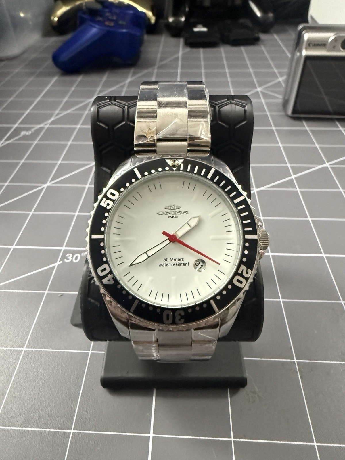 New Oniss Paris ON6977 Stainless Steel Diver Watch White Dial 50M WR