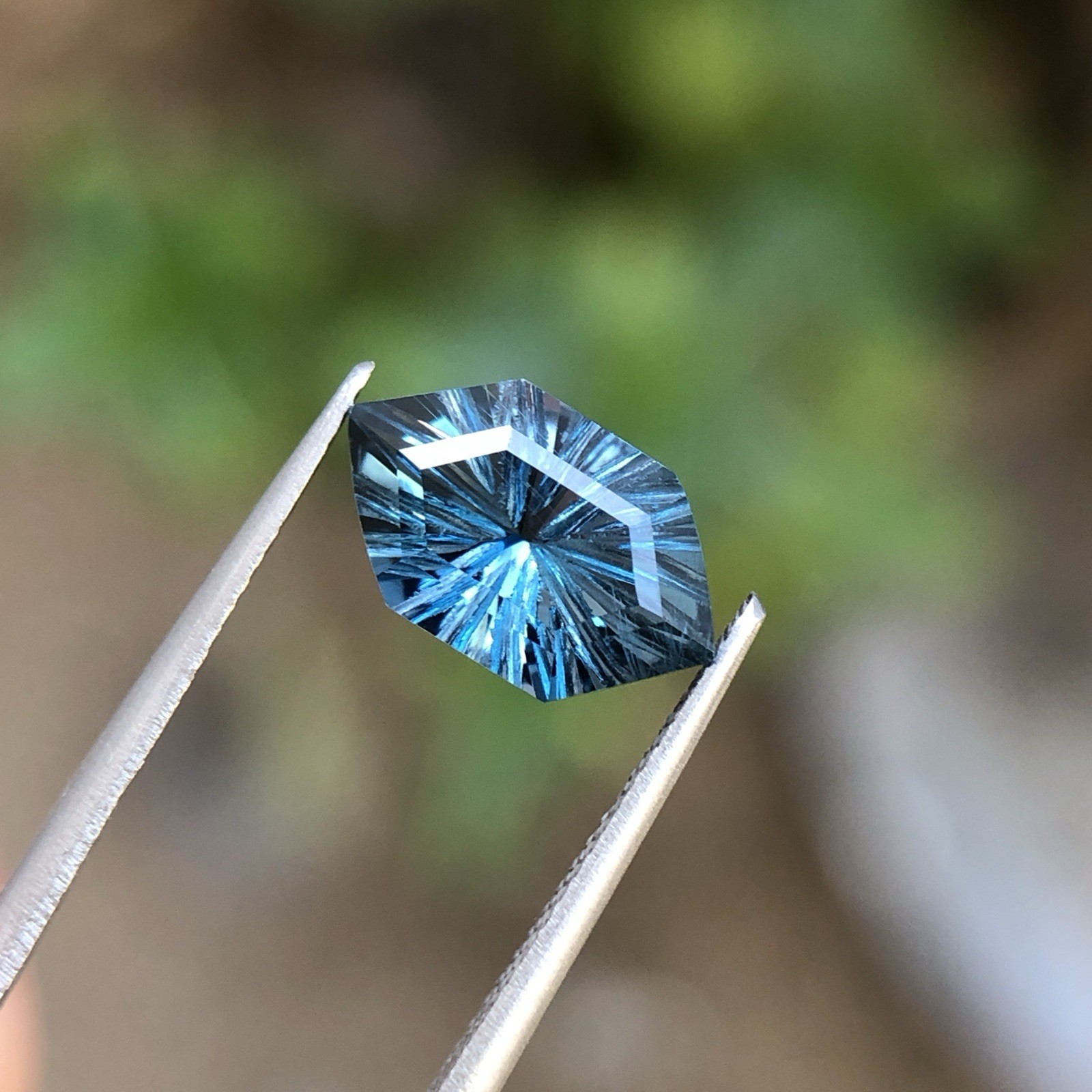 Natural London Blue Topaz Fantasy Cut Long Hexagon 12.5 MM 3.90 Carat.
