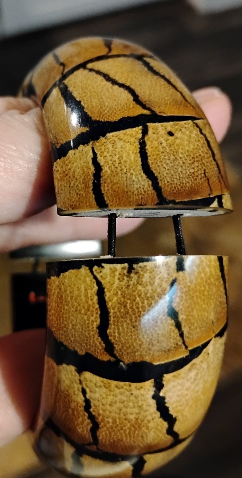 Vintage Bamboo Print Over Wood Cuff Bracelet Bangle