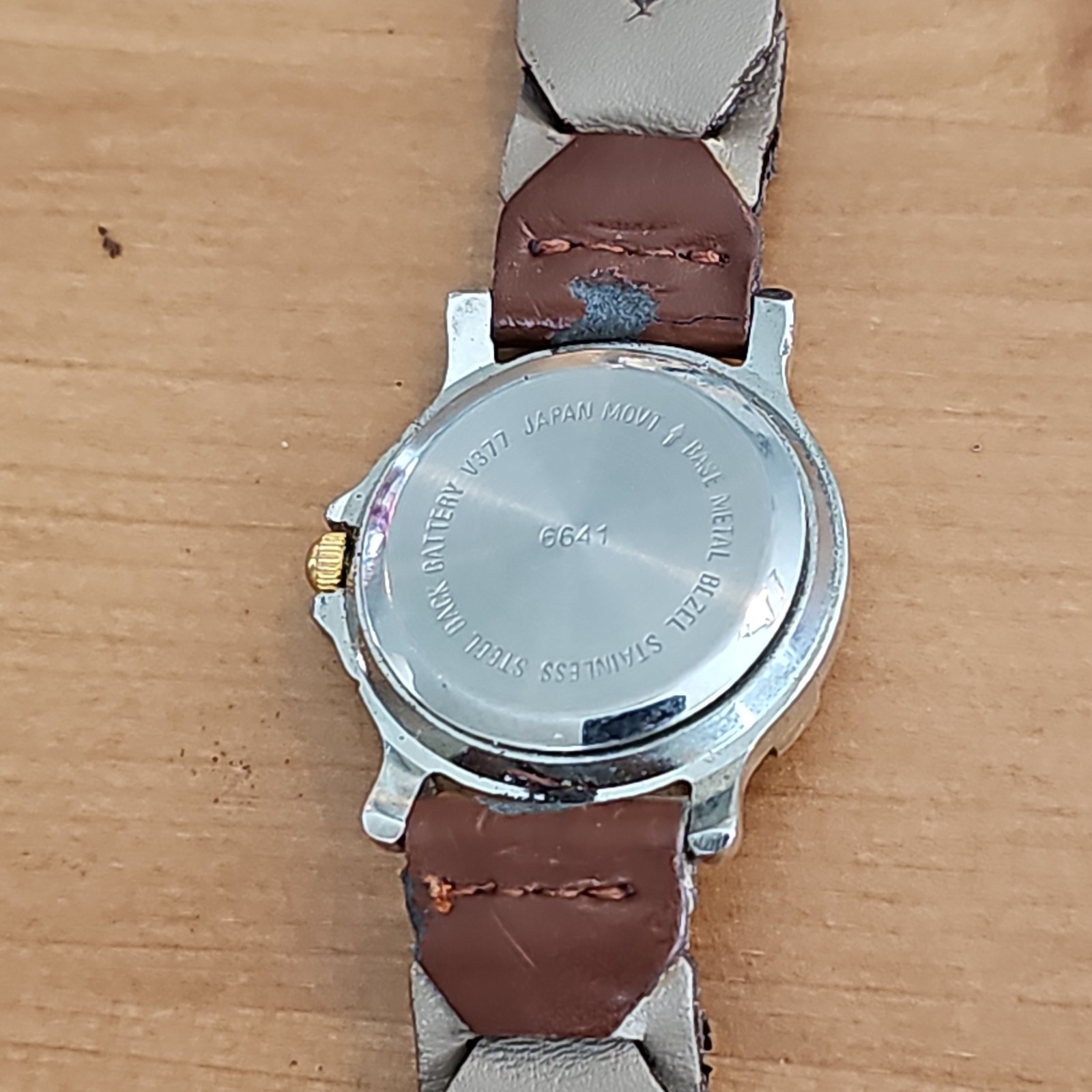 Brown Leather Quartz Watch 6641 Japan Stainless Steel Back Battery V377