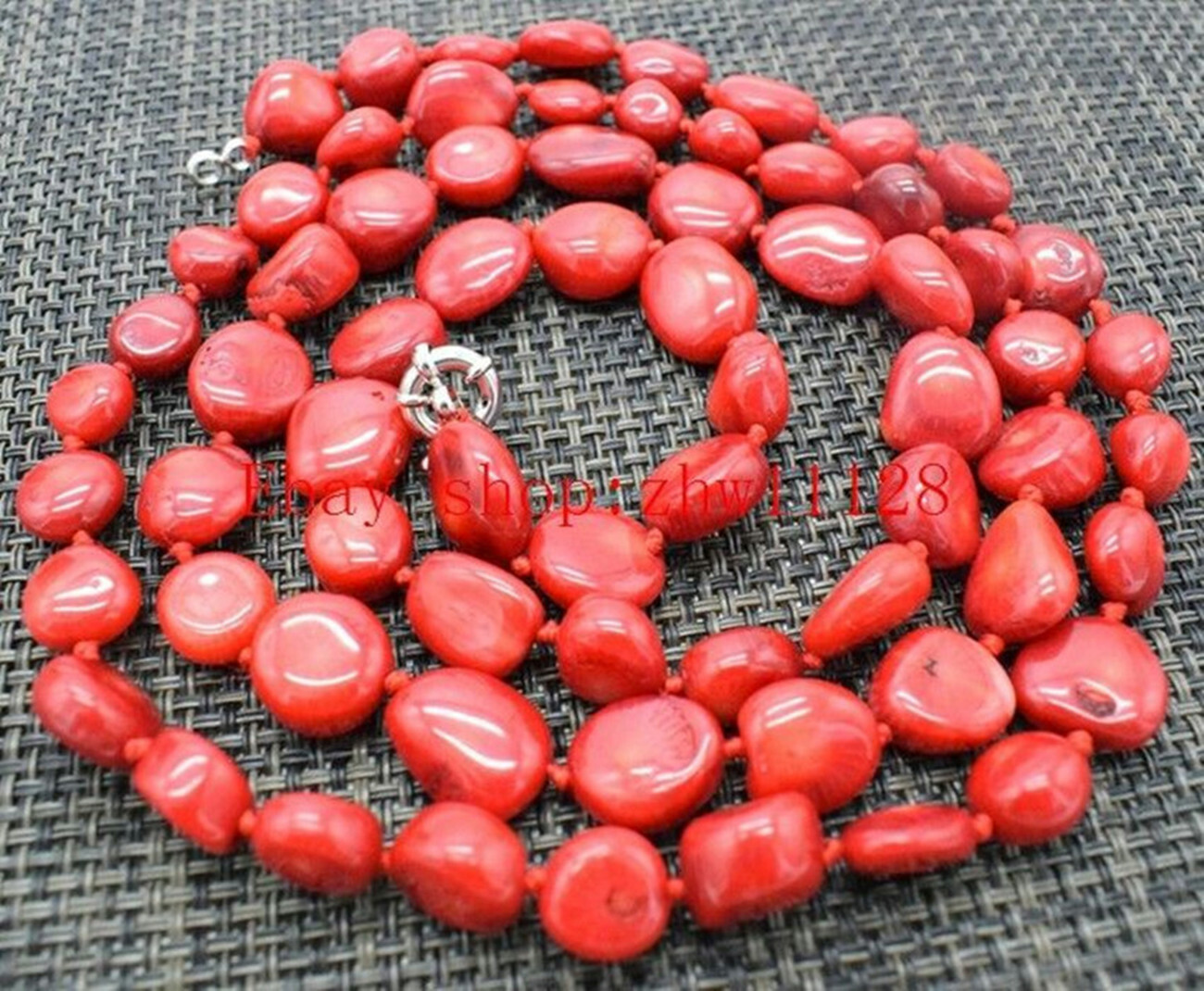Fashion Natural 8-10mm Irregular Red Coral Gemstone Necklace 36″