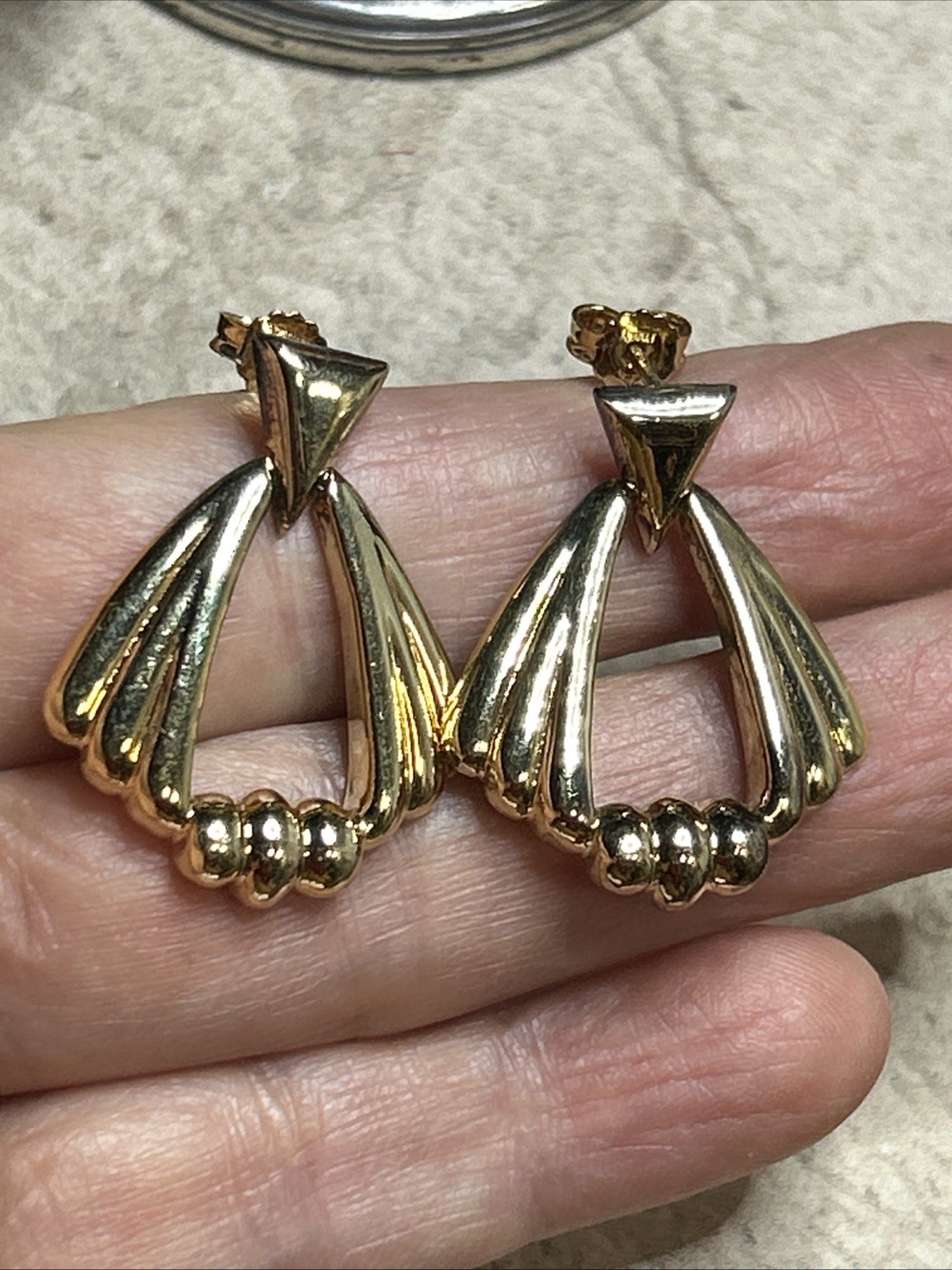 47. F.G.S. Yellow 925 Sterling Door Knocker Style Stud Earrings 1 1/8″, 8.7g